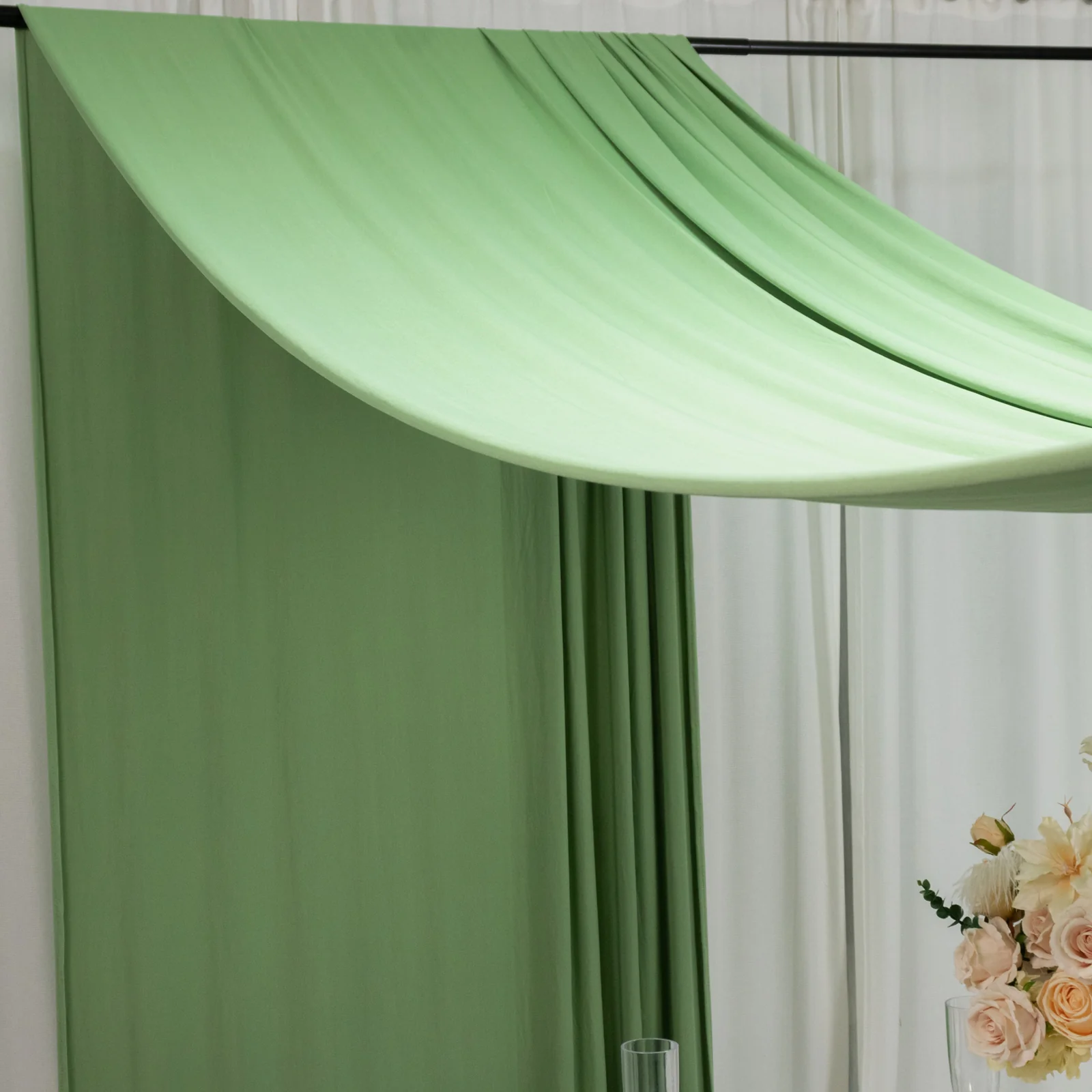 Sage Green 4-Way Stretch Spandex Event Curtain Drapes, Wrinkle-Free Backdrop Panel with Rod Pockets - 5ft x 20ft - Image 6