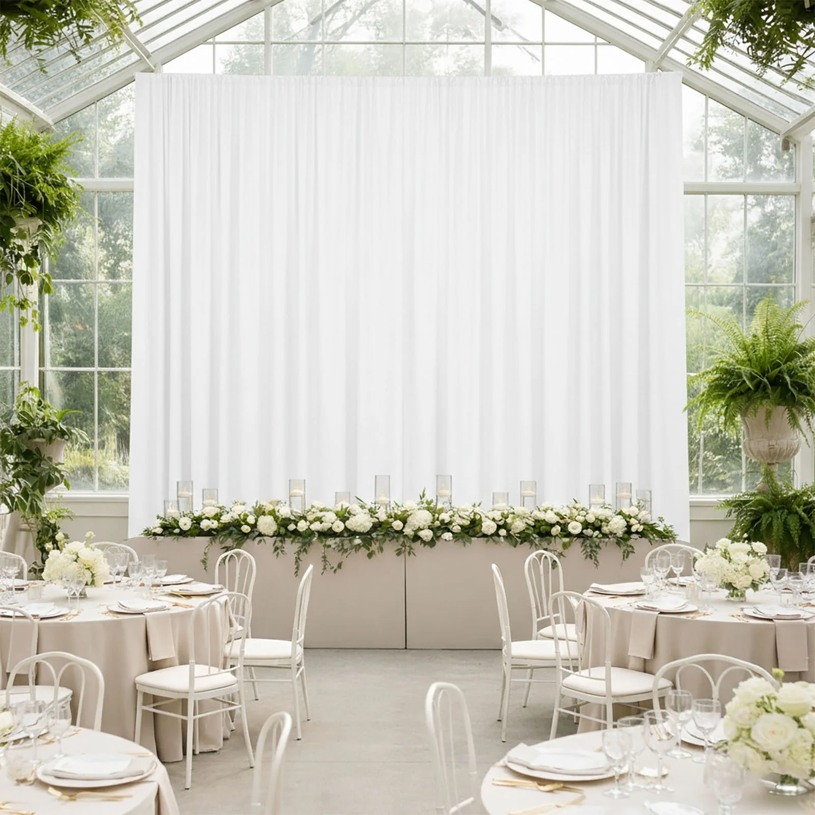 White 4-Way Stretch Spandex Event Curtain Drapes, Wrinkle-Free Backdrop Panel with Rod Pockets - 5ft x 20ft - Image 3