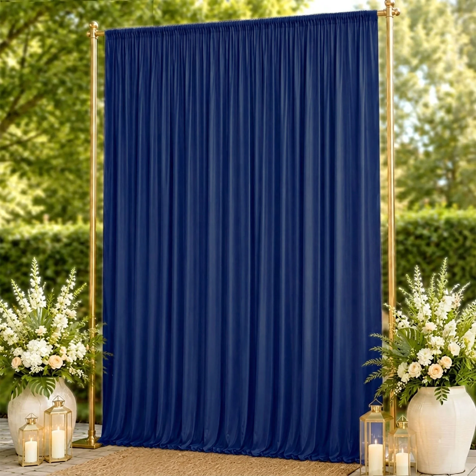 10ft x 14ft Spandex Backdrop Curtain Navy Blue, 4-Way Stretch Wrinkle-Free Photo Booth Backdrop with Rod Pockets for Wedding & Events