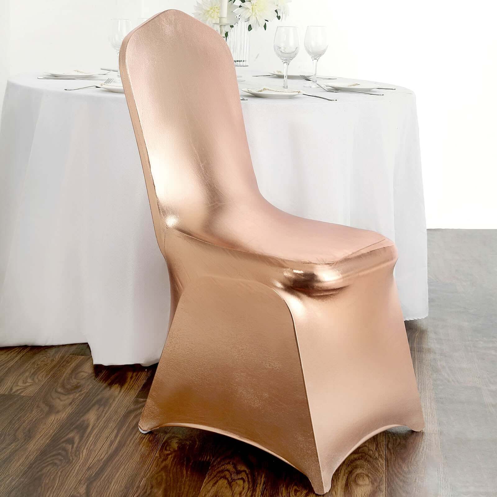 Spandex Banquet Chair Cover Metallic Rose Gold - Glittering Fitted Slipcover - Image 10