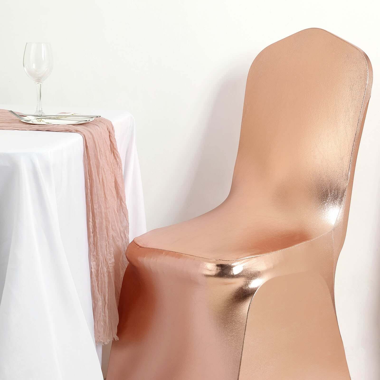 Spandex Banquet Chair Cover Metallic Rose Gold - Glittering Fitted Slipcover - Image 11