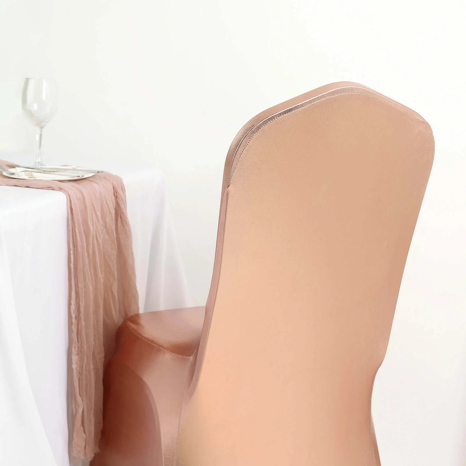 Spandex Banquet Chair Cover Metallic Rose Gold - Glittering Fitted Slipcover - Image 13