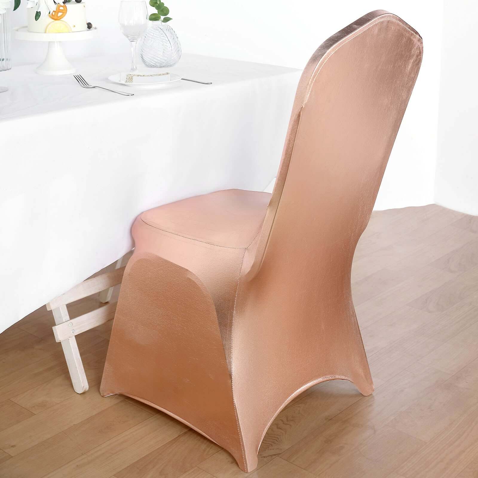 Spandex Banquet Chair Cover Metallic Rose Gold - Glittering Fitted Slipcover - Image 14