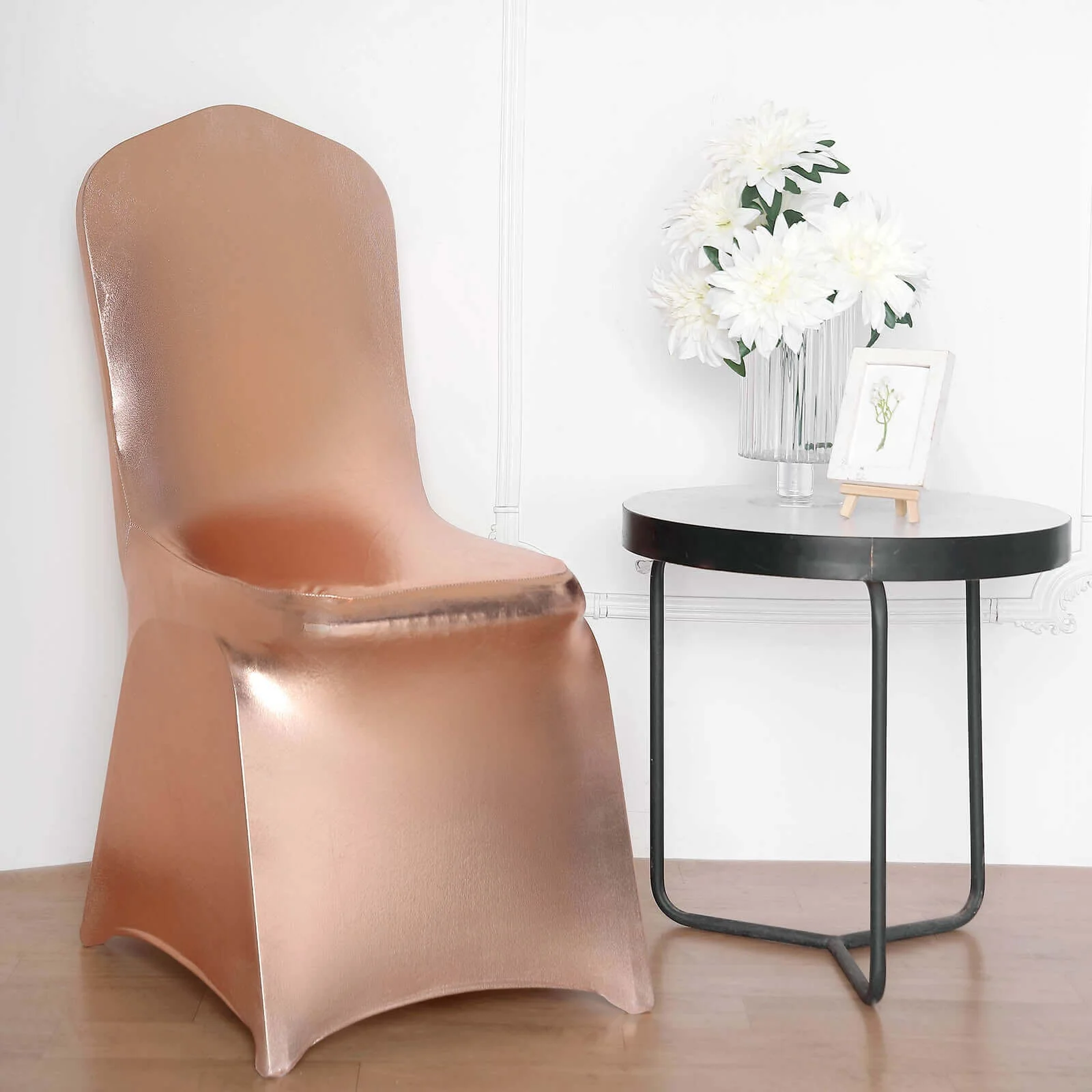Spandex Banquet Chair Cover Metallic Rose Gold - Glittering Fitted Slipcover - Image 16