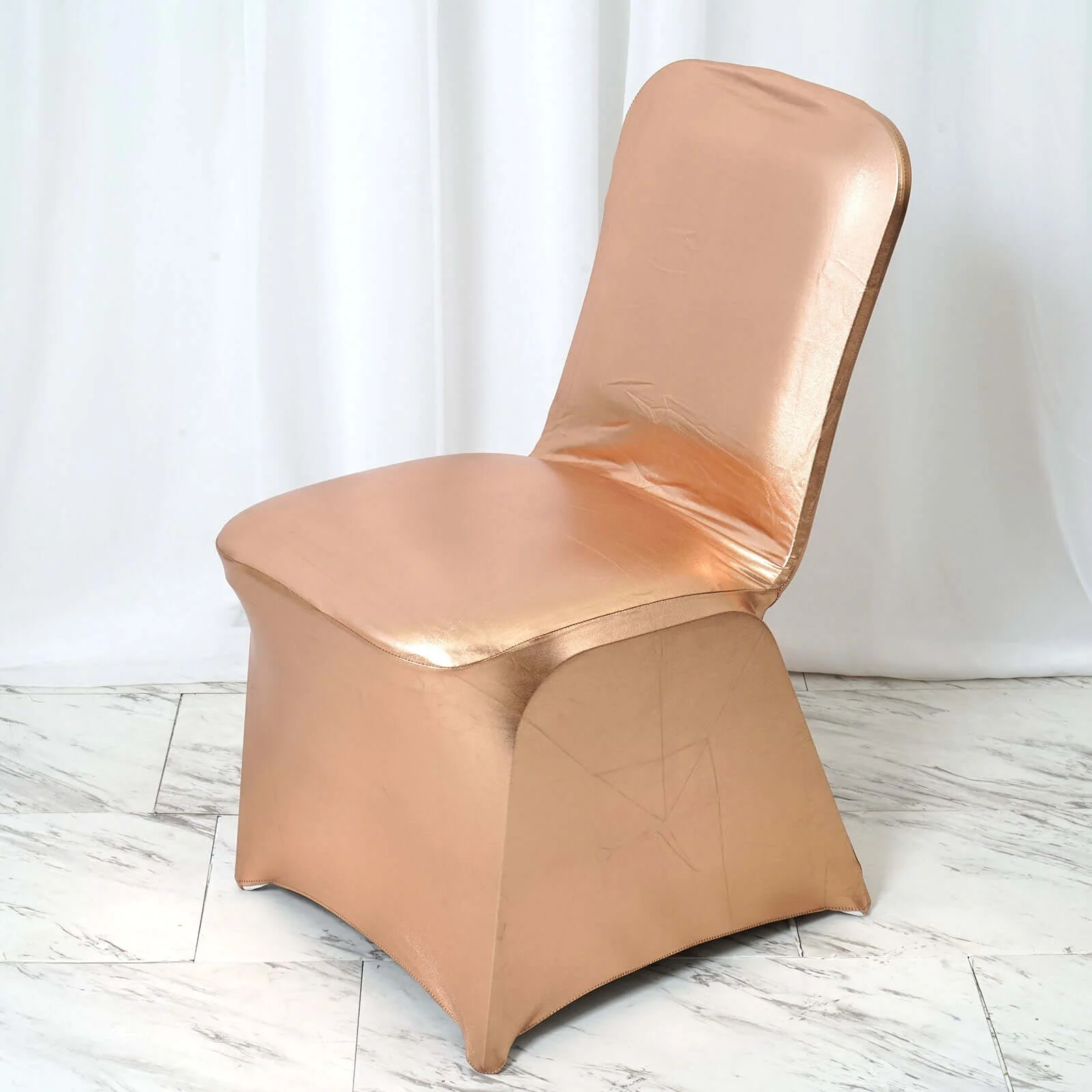Spandex Banquet Chair Cover Metallic Rose Gold - Glittering Fitted Slipcover - Image 2