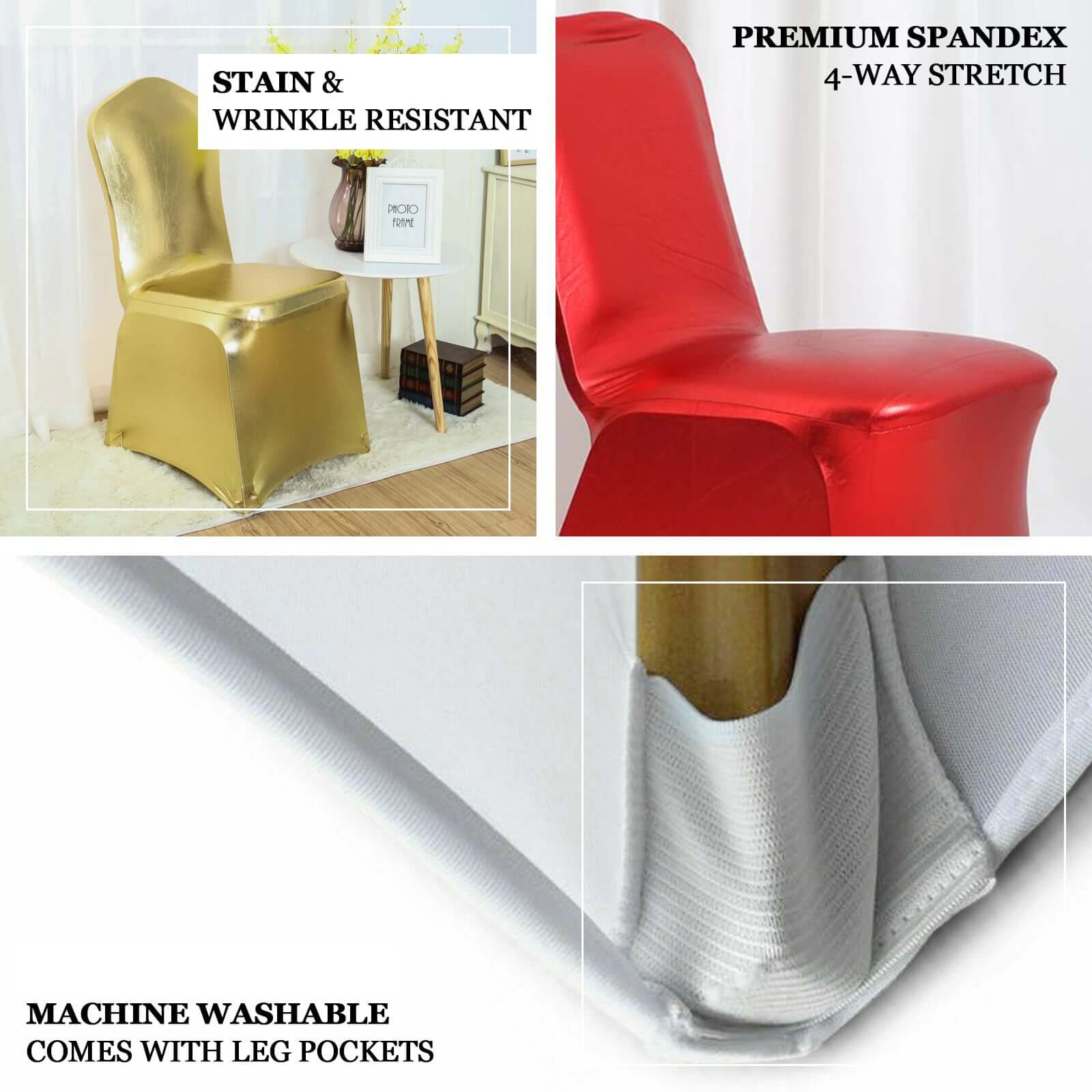Spandex Banquet Chair Cover Metallic Rose Gold - Glittering Fitted Slipcover - Image 4