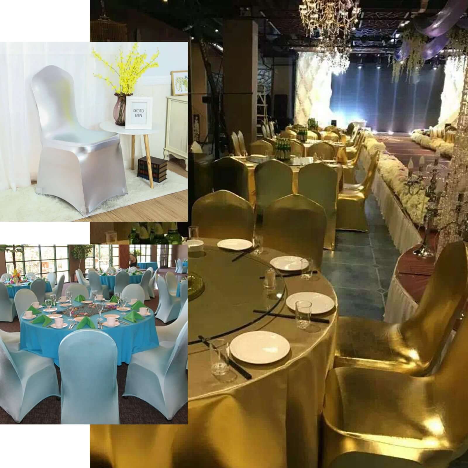 Spandex Banquet Chair Cover Metallic Rose Gold - Glittering Fitted Slipcover - Image 5
