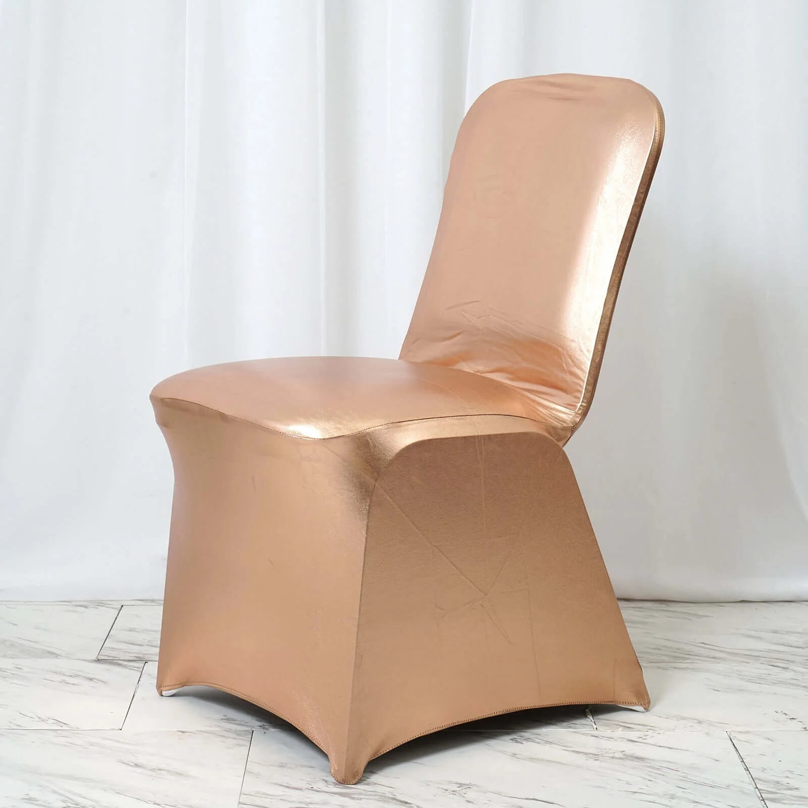 Spandex Banquet Chair Cover Metallic Rose Gold - Glittering Fitted Slipcover - Image 6