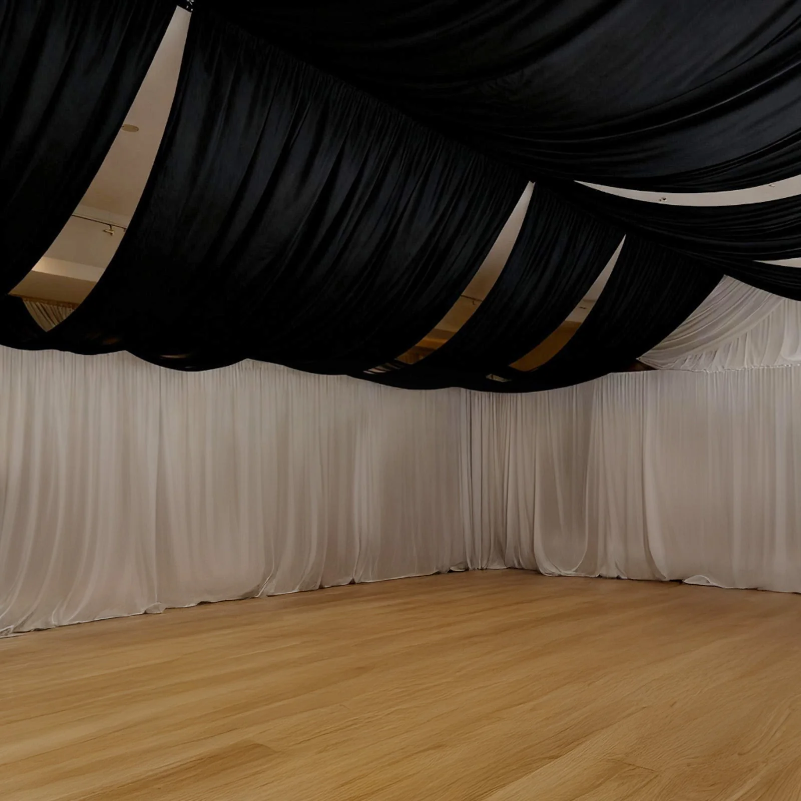 Black Spandex Ceiling Drape Panel, 5ft x 32ft — Wrinkle-Free 4-Way Stretch Fabric, Extra-Long Curtain for Event Ceiling or Backdrop Décor