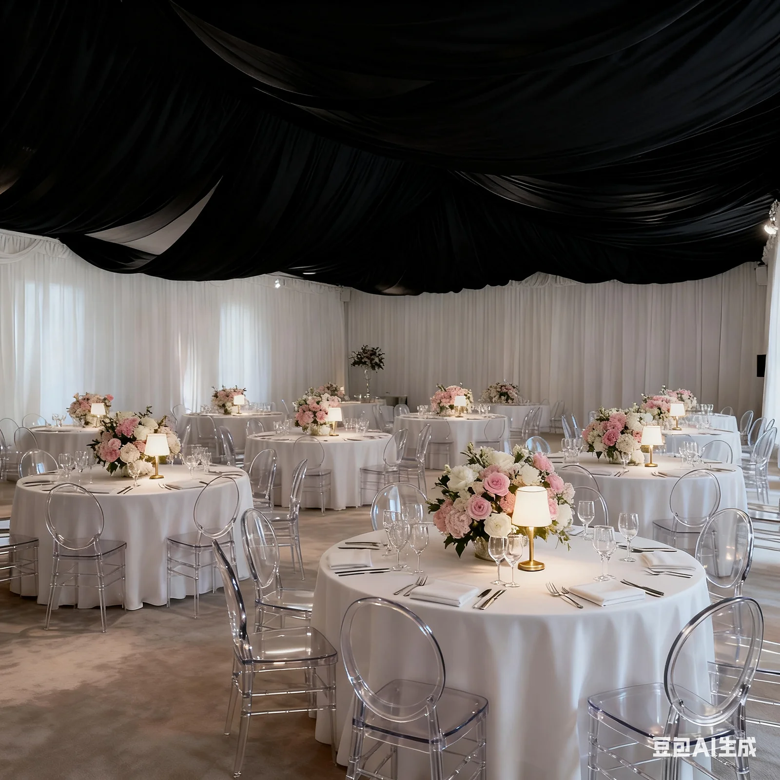Black Spandex Ceiling Drape Panel, 5ft x 32ft — Wrinkle-Free 4-Way Stretch Fabric, Extra-Long Curtain for Event Ceiling or Backdrop Décor - Image 2