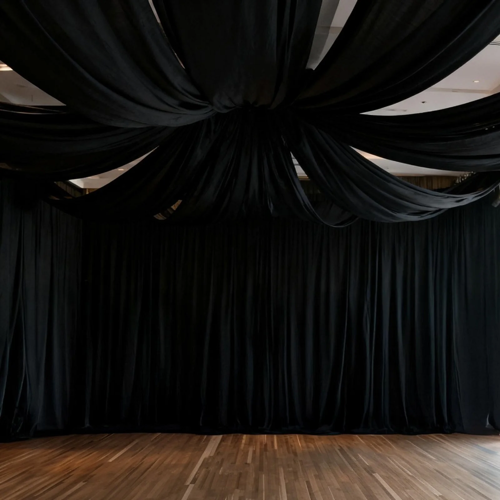 Black Spandex Ceiling Drape Panel, 5ft x 32ft — Wrinkle-Free 4-Way Stretch Fabric, Extra-Long Curtain for Event Ceiling or Backdrop Décor - Image 3