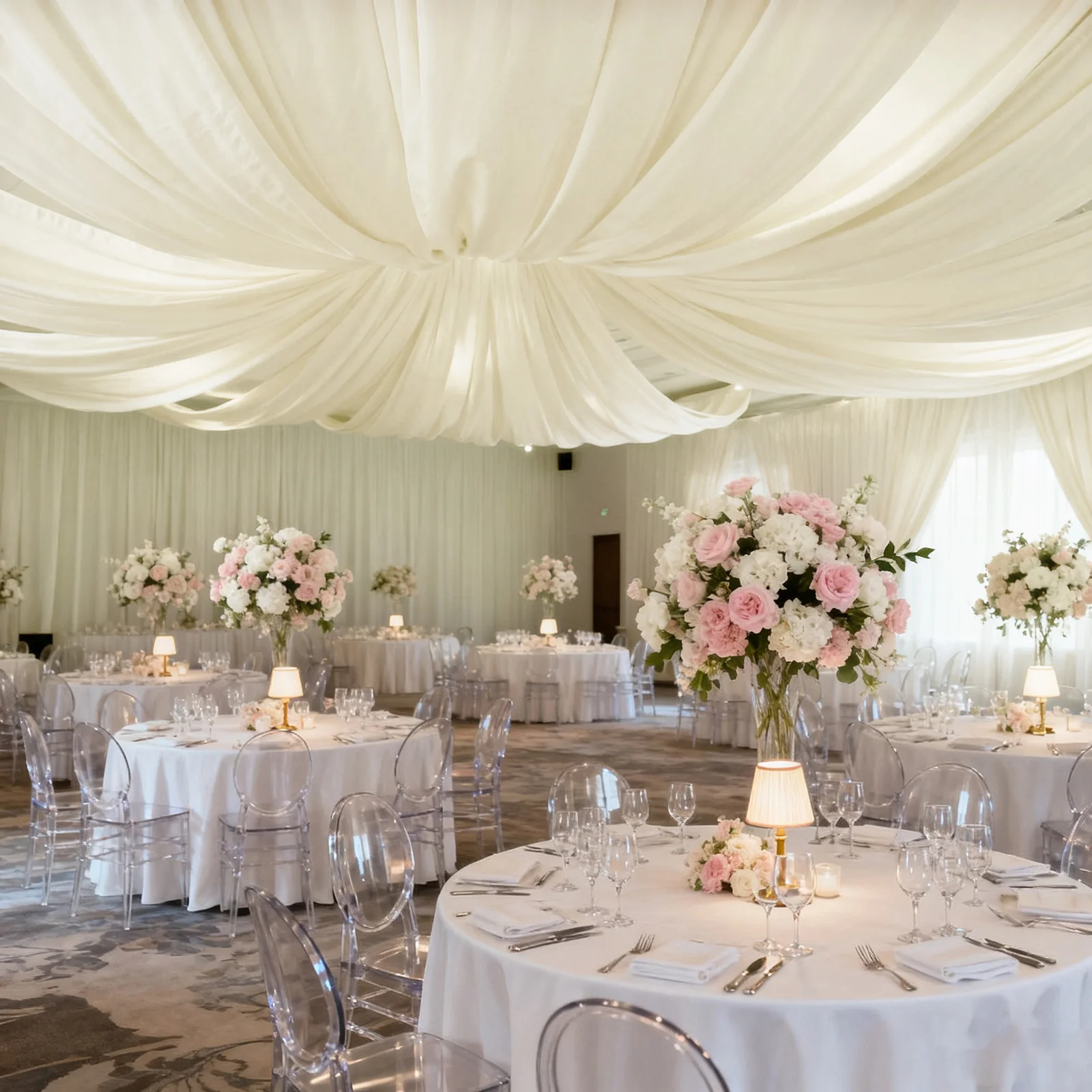 Ivory Spandex Ceiling Drape Panel, 5ft x 32ft — Wrinkle-Free 4-Way Stretch Fabric, Extra-Long Curtain for Event Ceiling or Backdrop Décor - Image 2