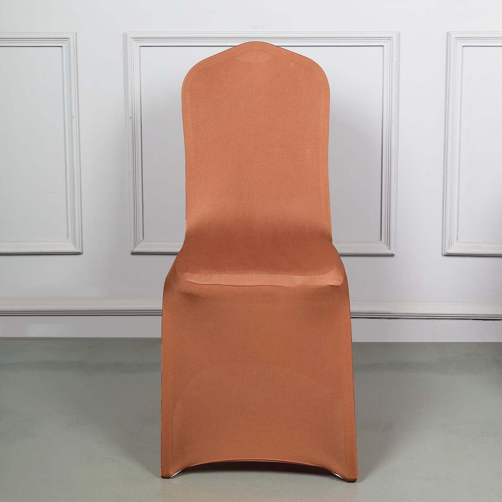 Spandex Chair Cover for Banquet Chairs Terracotta (Rust) - Stretch 160GSM Fabric with Slip-On Slipcover - Image 3