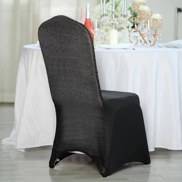 Spandex Chair Cover with Metallic Shimmer Tinsel Back for Banquet Chairs Black - Luxe Fitted Slipcover for Weddings & Parties - Image 2