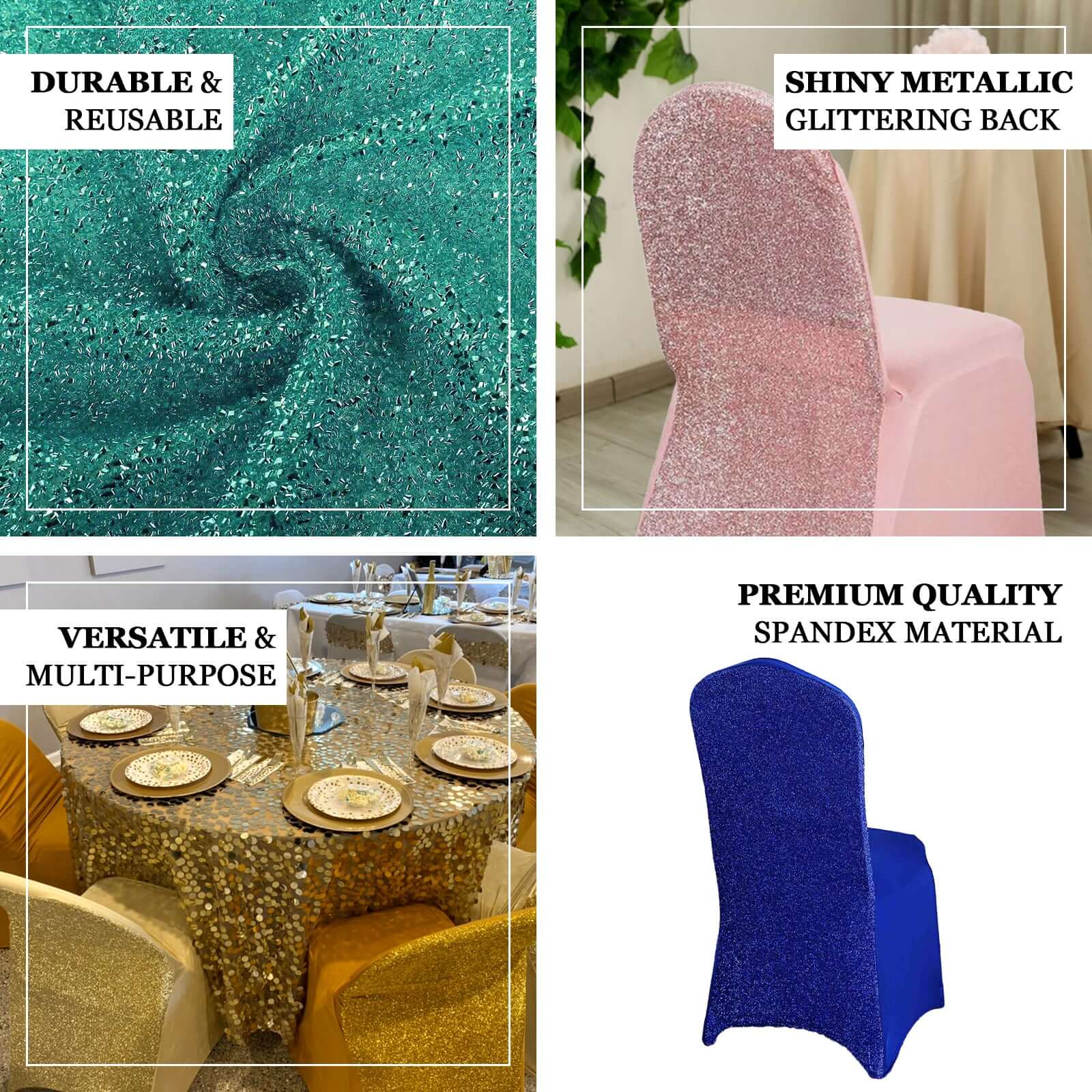 Spandex Chair Cover with Metallic Shimmer Tinsel Back for Banquet Chairs Black - Luxe Fitted Slipcover for Weddings & Parties - Image 4