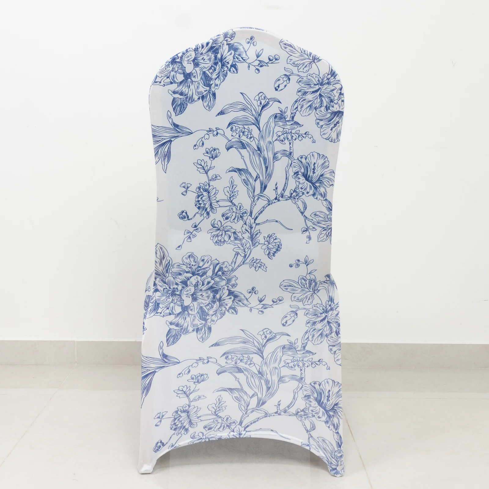 10 Pack Spandex Chair Covers for Banquet Chairs – White Blue French Toile Reusable Stretch Slip-On Floral Covers - Image 5