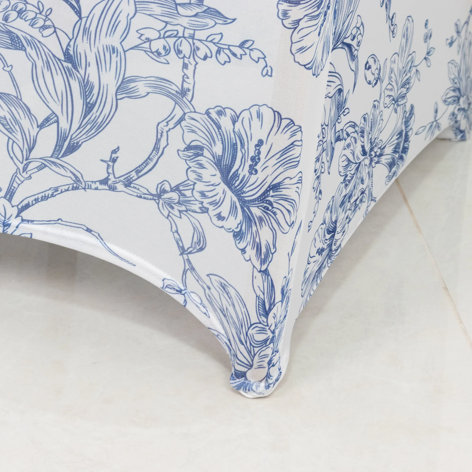 10 Pack Spandex Chair Covers for Banquet Chairs – White Blue French Toile Reusable Stretch Slip-On Floral Covers - Image 6