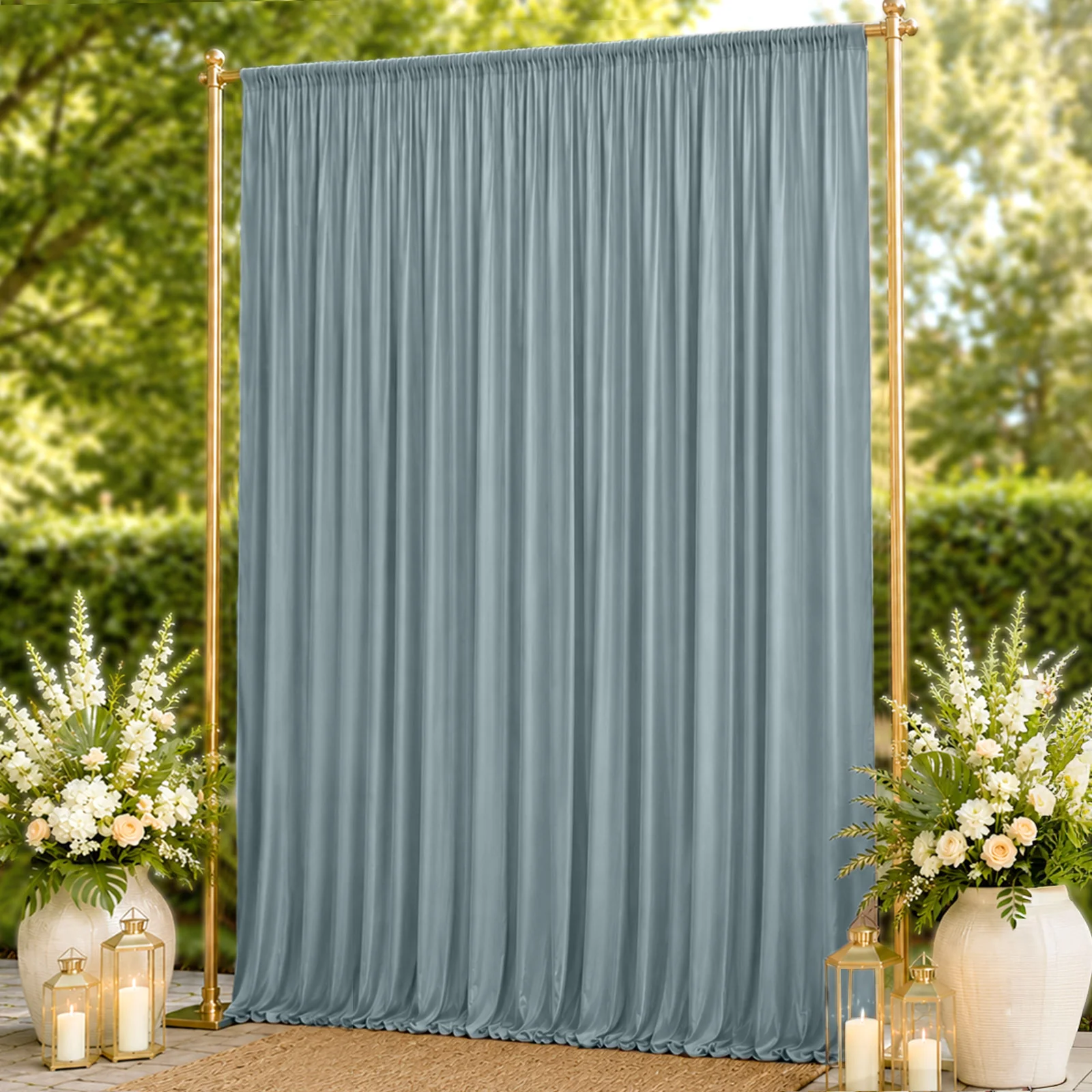10ft x 14ft Spandex Backdrop Curtain Dusty Blue, 4-Way Stretch Wrinkle-Free Photo Booth Backdrop with Rod Pockets for Wedding & Events