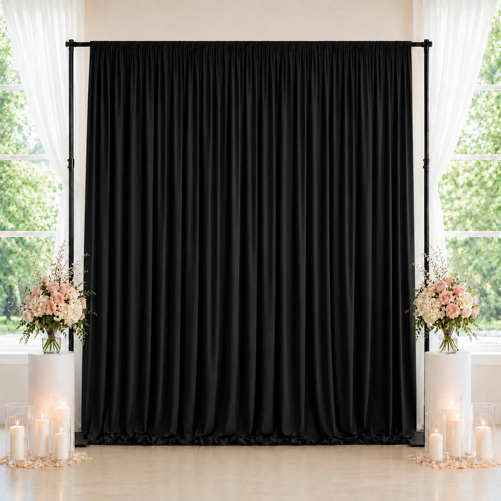 10ft x 10ft Spandex Backdrop Curtain Black, 4-Way Stretch Wrinkle-Free Photo Booth Backdrop with Rod Pockets for Wedding & Events - Image 3