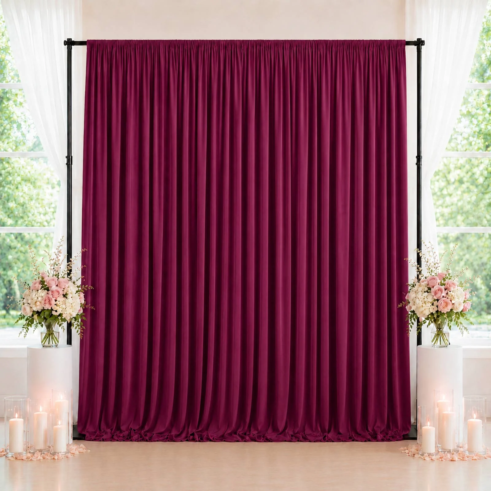 10ft x 10ft Spandex Backdrop Curtain Burgundy, 4-Way Stretch Wrinkle-Free Photo Booth Backdrop with Rod Pockets for Wedding & Events - Image 3