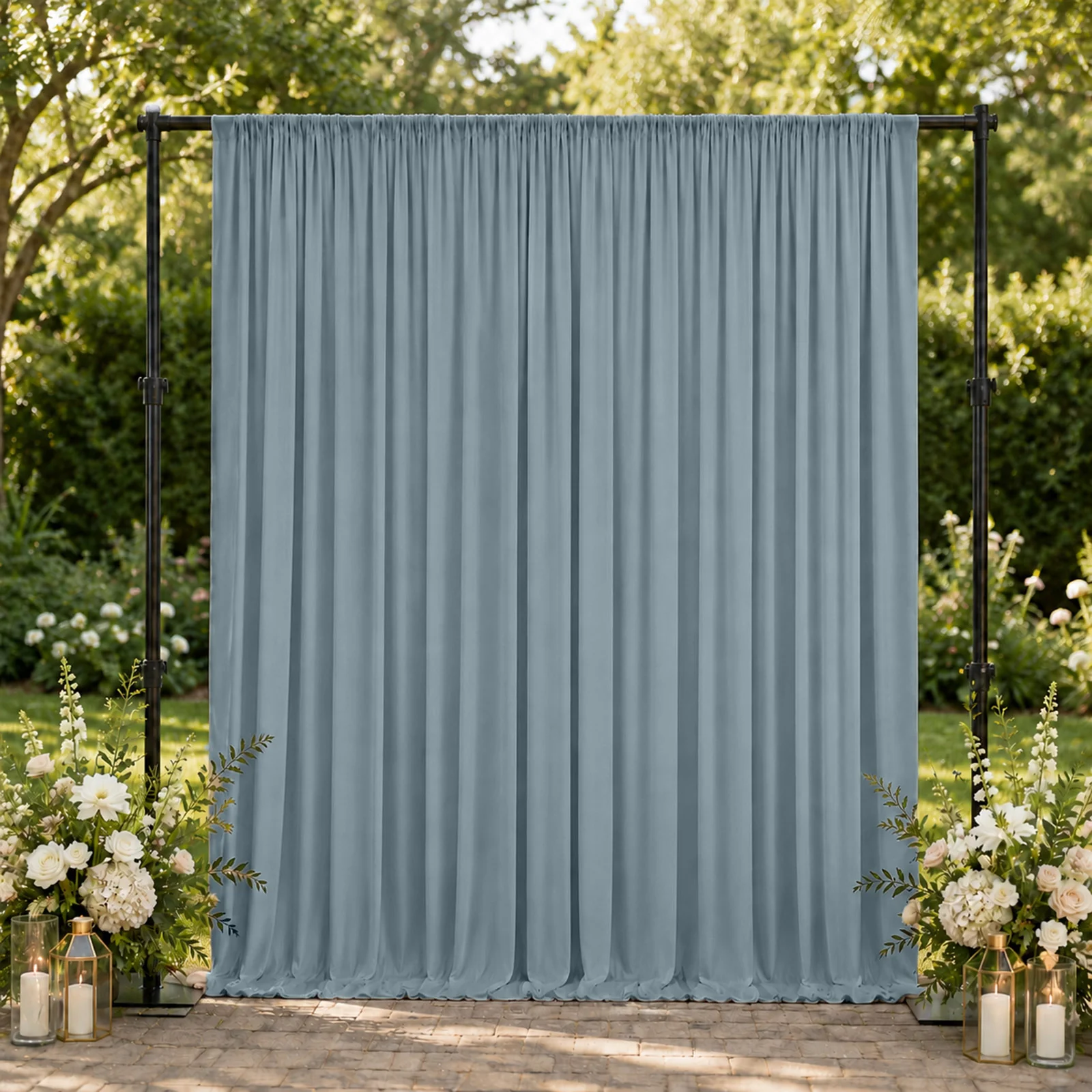 10ft x 10ft Spandex Backdrop Curtain Dusty Blue, 4-Way Stretch Wrinkle-Free Photo Booth Backdrop with Rod Pockets for Wedding & Events