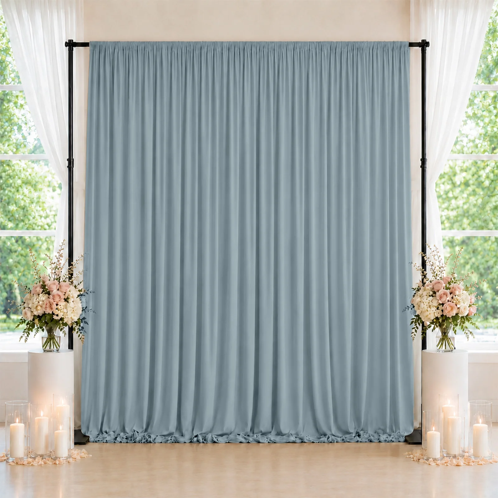 10ft x 10ft Spandex Backdrop Curtain Dusty Blue, 4-Way Stretch Wrinkle-Free Photo Booth Backdrop with Rod Pockets for Wedding & Events - Image 3