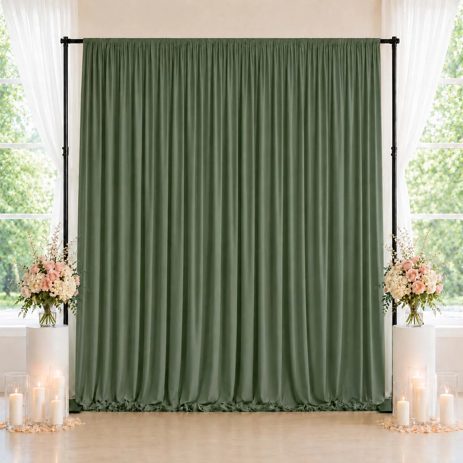 10ft x 10ft Spandex Backdrop Curtain Dusty Sage Green, 4-Way Stretch Wrinkle-Free Photo Booth Backdrop with Rod Pockets for Wedding & Events - Image 3
