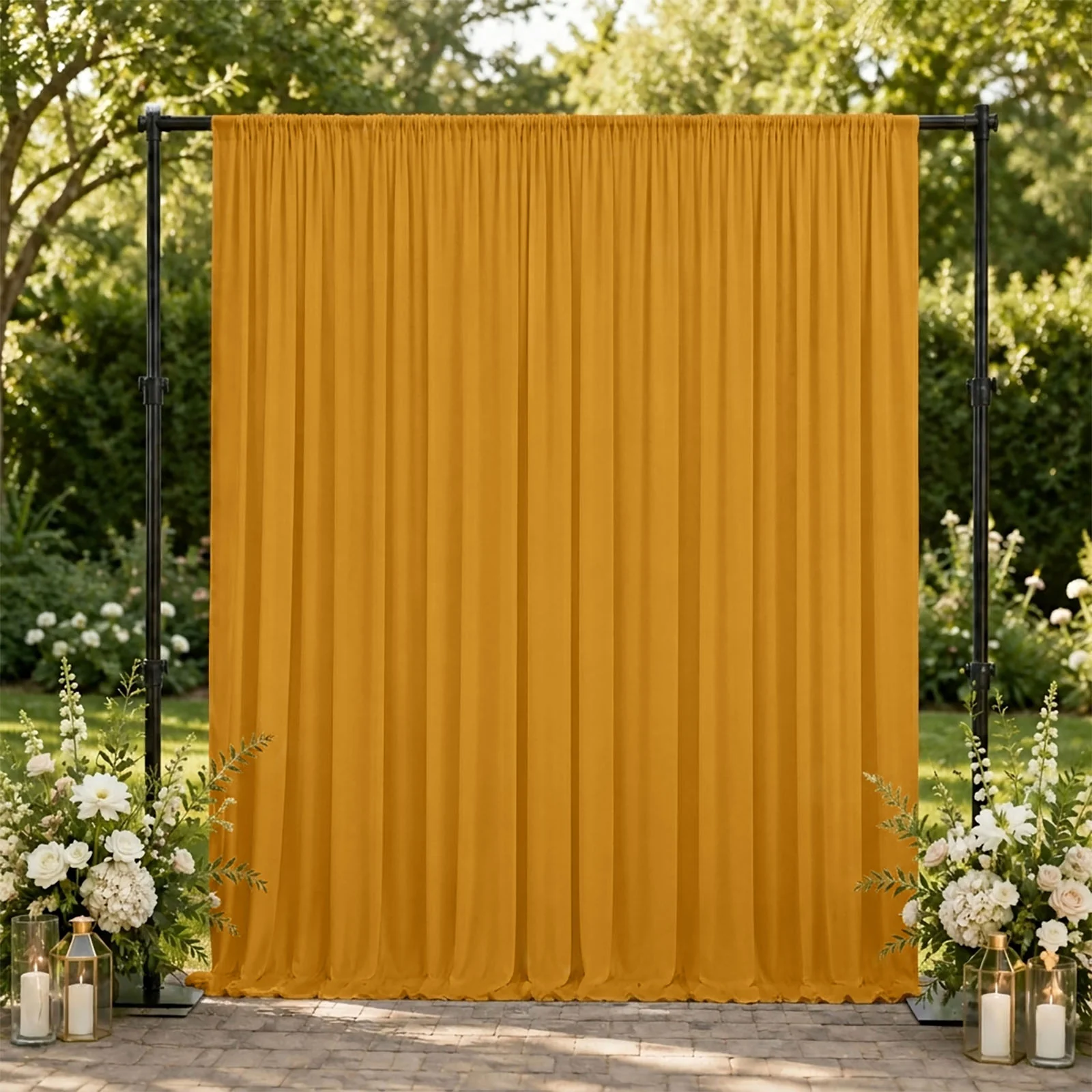 10ft x 10ft Spandex Backdrop Curtain Gold, 4-Way Stretch Wrinkle-Free Photo Booth Backdrop with Rod Pockets for Wedding & Events