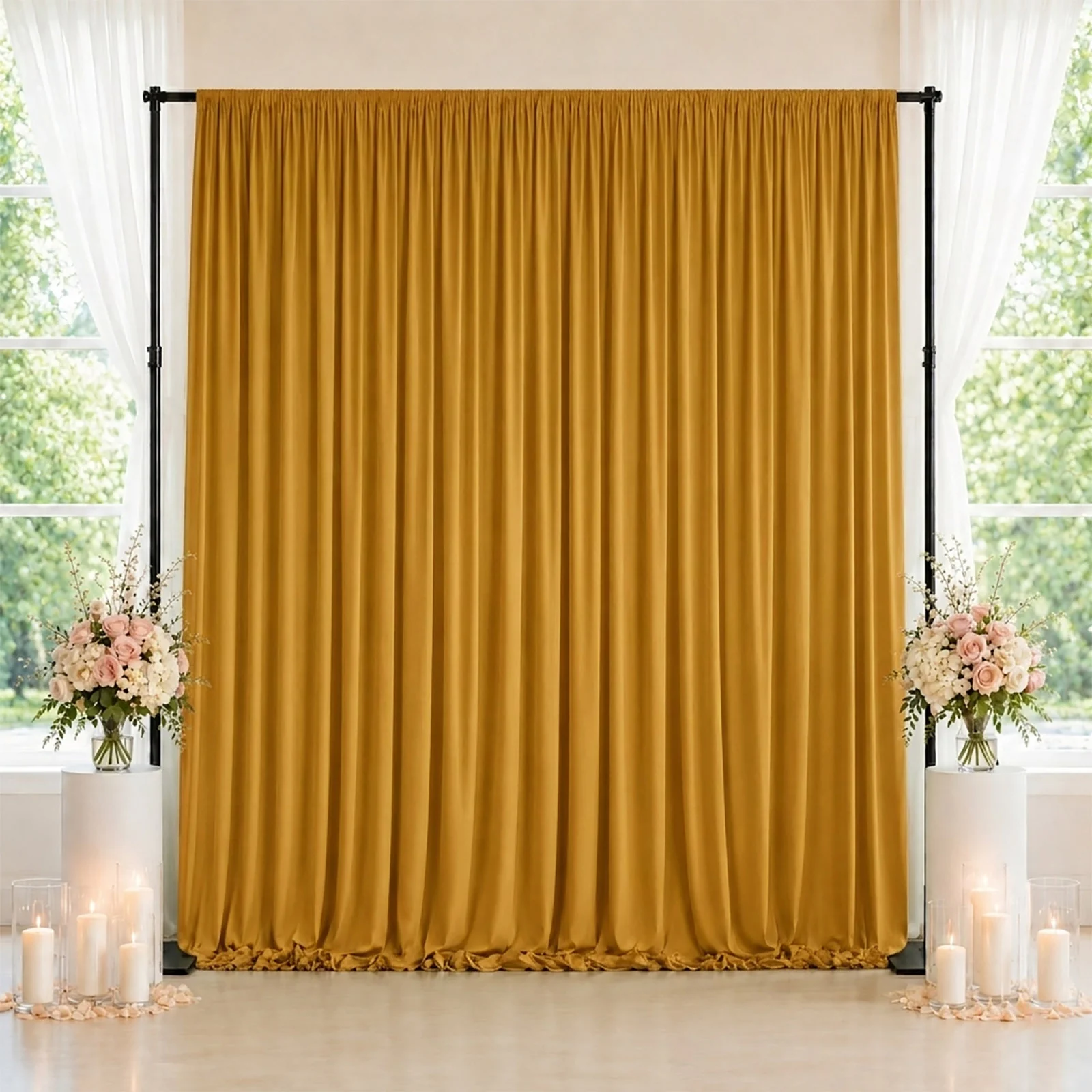 10ft x 10ft Spandex Backdrop Curtain Gold, 4-Way Stretch Wrinkle-Free Photo Booth Backdrop with Rod Pockets for Wedding & Events - Image 3