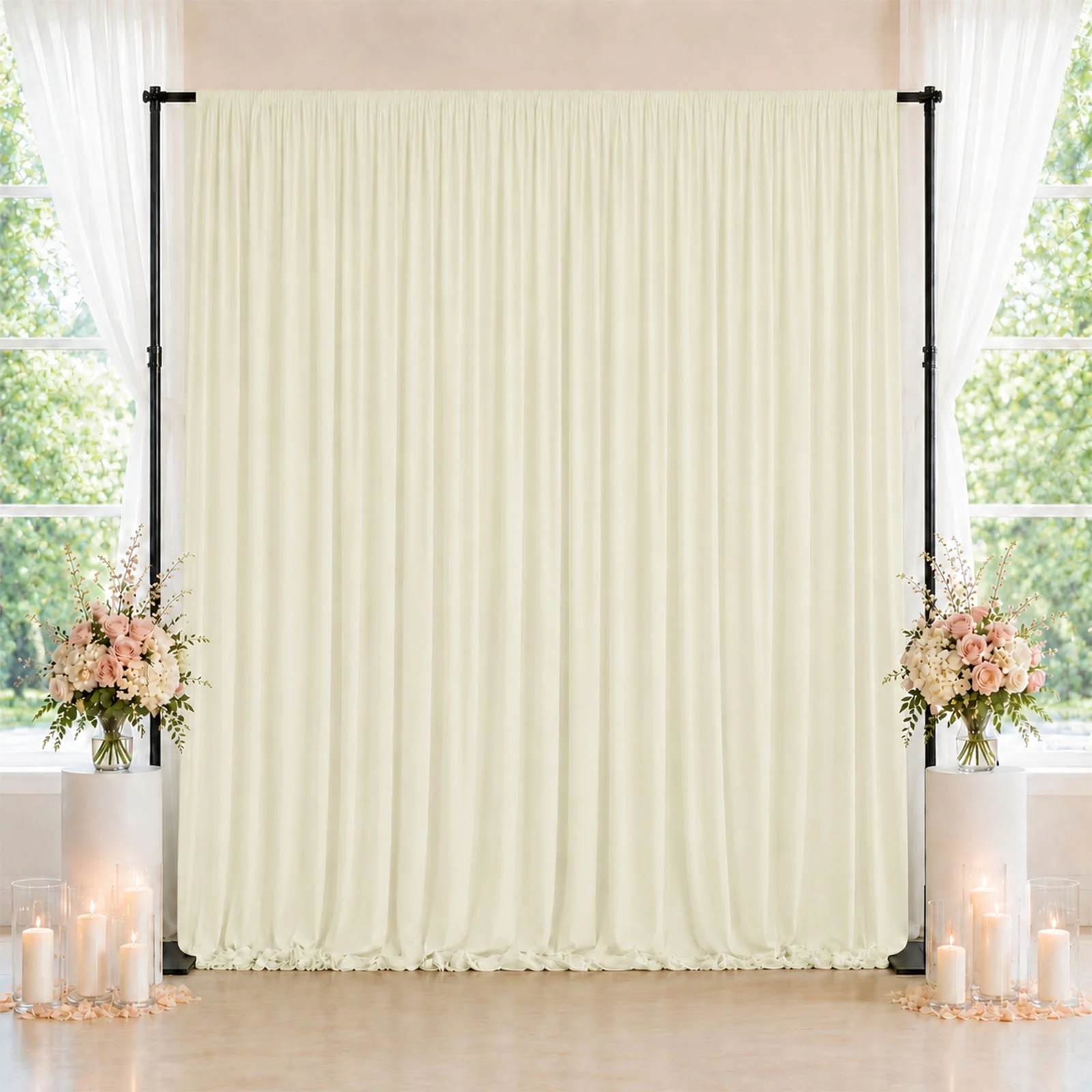 10ft x 10ft Spandex Backdrop Curtain Ivory, 4-Way Stretch Wrinkle-Free Photo Booth Backdrop with Rod Pockets for Wedding & Events - Image 3