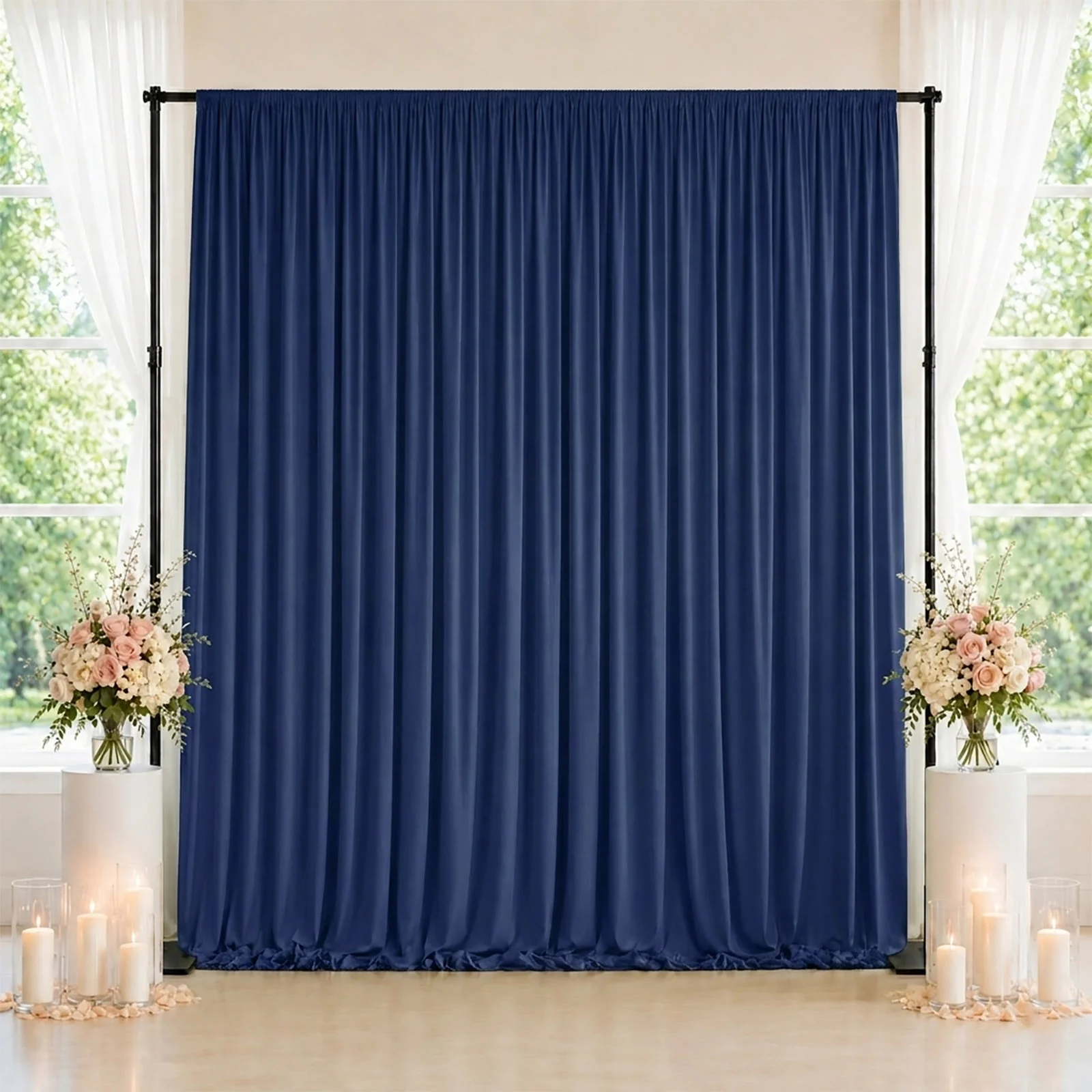 10ft x 10ft Spandex Backdrop Curtain Navy Blue, 4-Way Stretch Wrinkle-Free Photo Booth Backdrop with Rod Pockets for Wedding & Events - Image 3