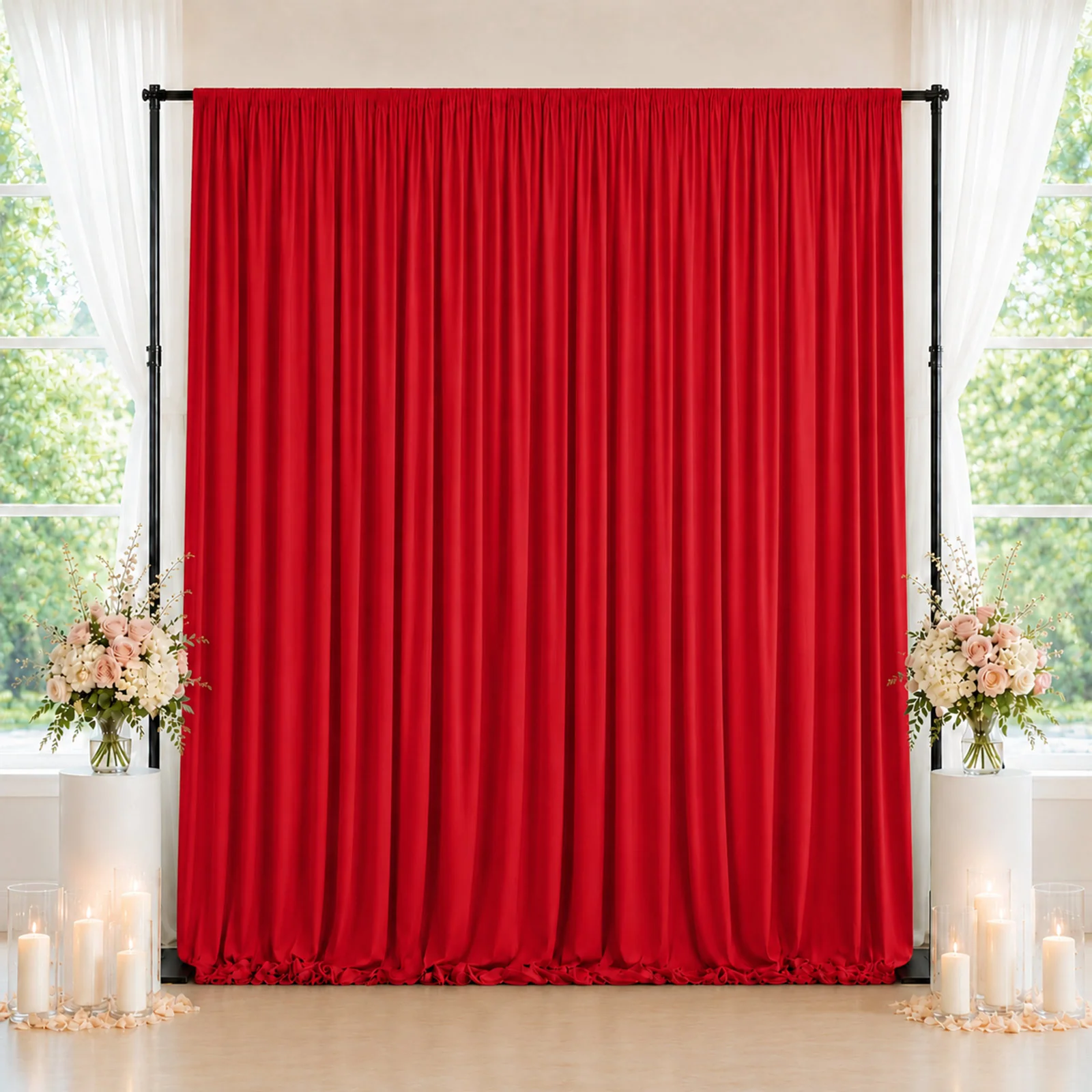 10ft x 10ft Spandex Backdrop Curtain Red, 4-Way Stretch Wrinkle-Free Photo Booth Backdrop with Rod Pockets for Wedding & Events - Image 3