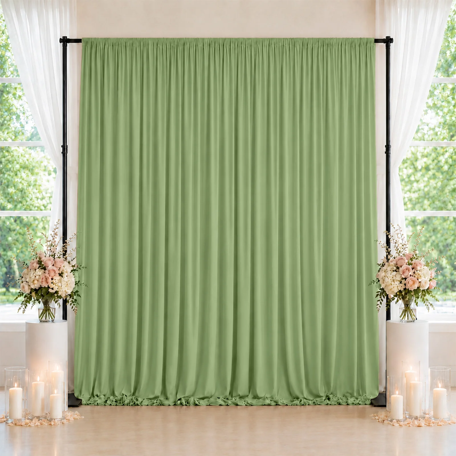10ft x 10ft Spandex Backdrop Curtain Sage Green, 4-Way Stretch Wrinkle-Free Photo Booth Backdrop with Rod Pockets for Wedding & Events - Image 3