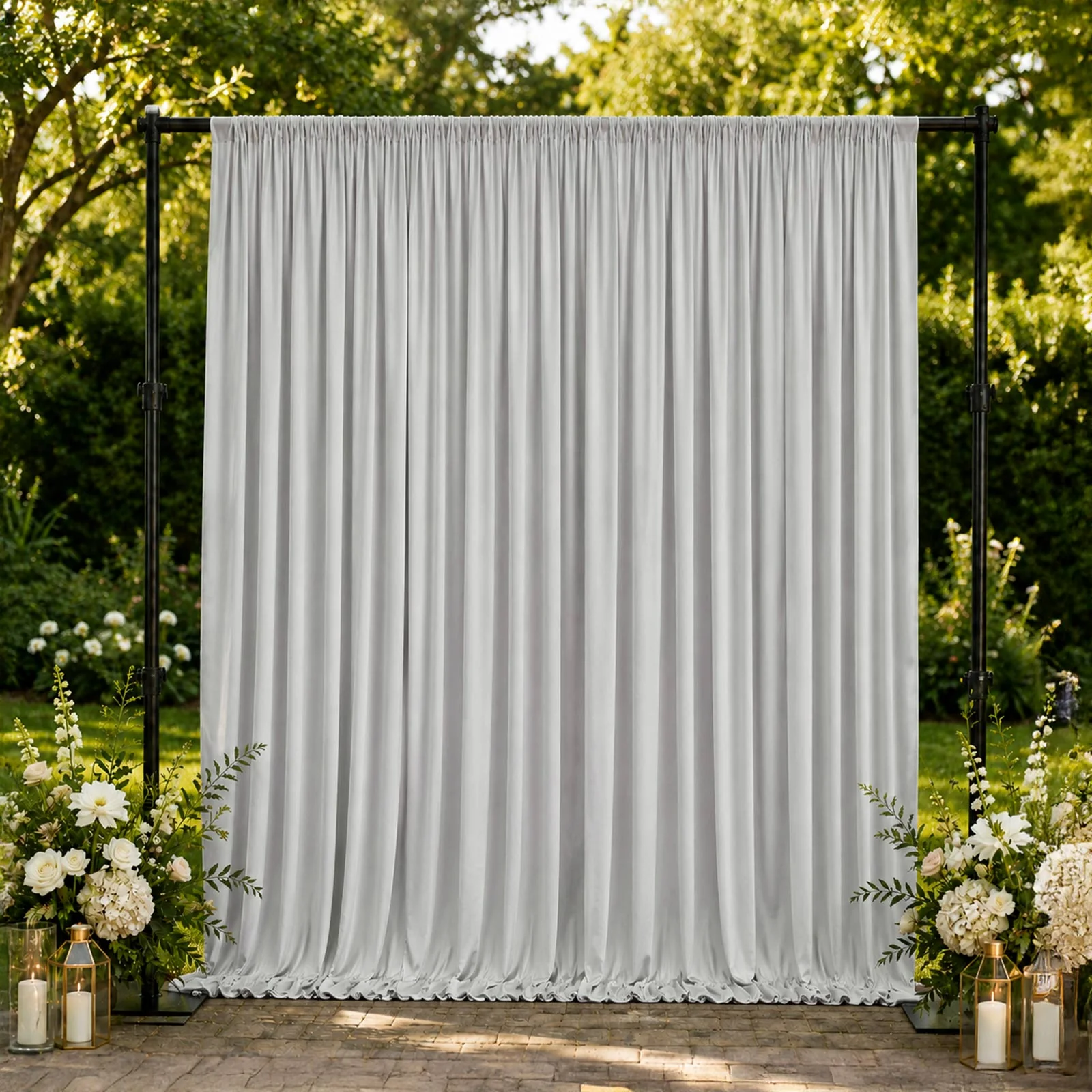 10ft x 10ft Spandex Backdrop Curtain Silver, 4-Way Stretch Wrinkle-Free Photo Booth Backdrop with Rod Pockets for Wedding & Events