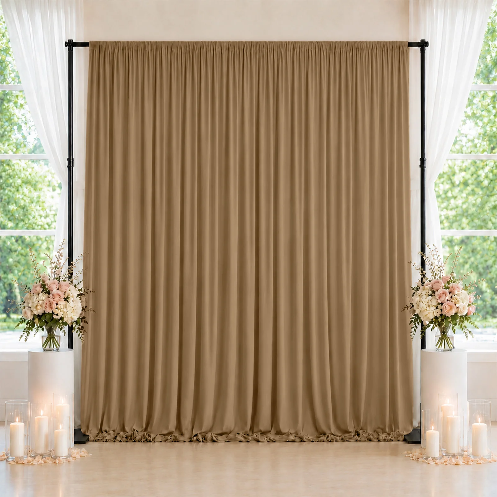 10ft x 10ft Spandex Backdrop Curtain Taupe, 4-Way Stretch Wrinkle-Free Photo Booth Backdrop with Rod Pockets for Wedding & Events - Image 3
