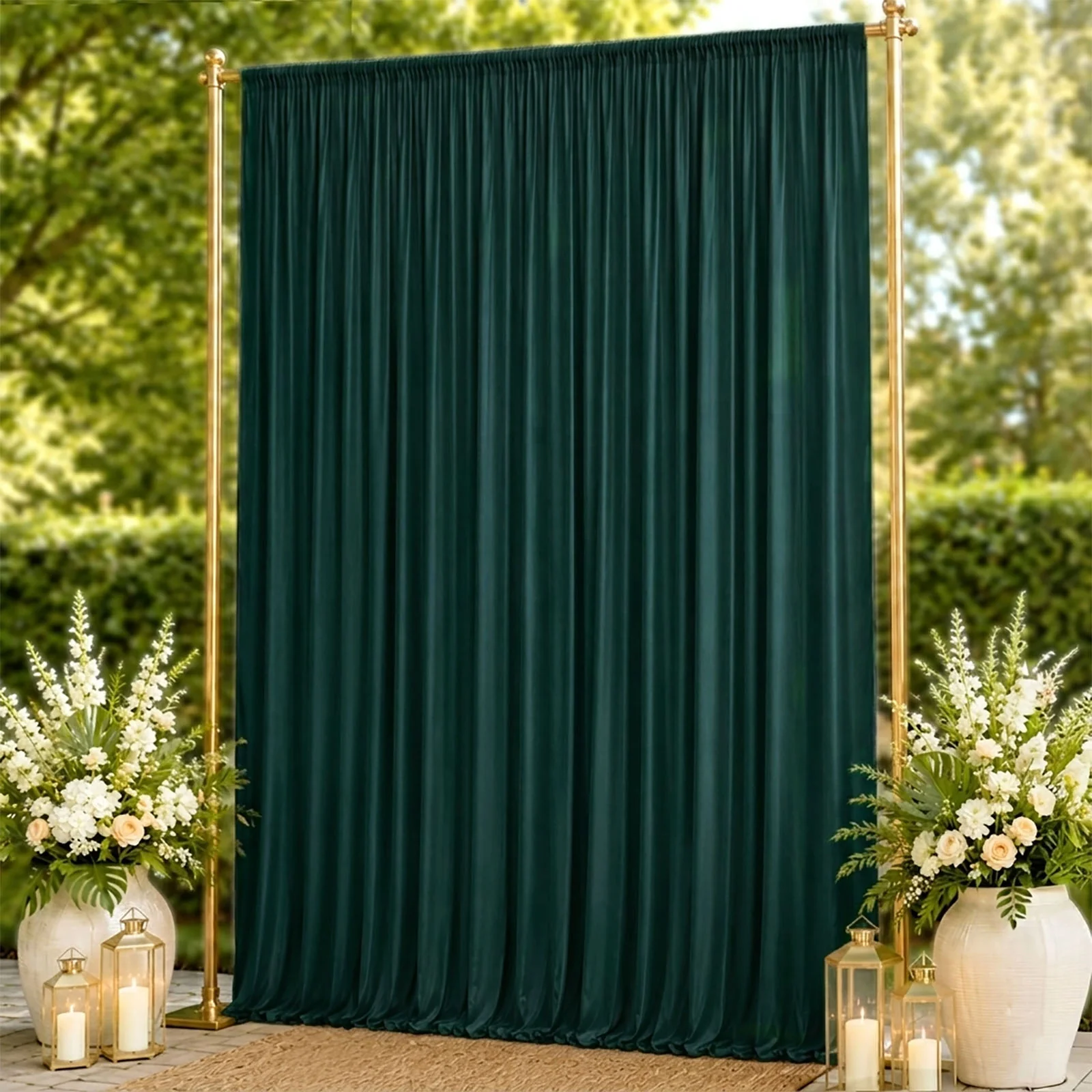 10ft x 14ft Spandex Backdrop Curtain Hunter Emerald Green, 4-Way Stretch Wrinkle-Free Photo Booth Backdrop with Rod Pockets for Wedding & Events