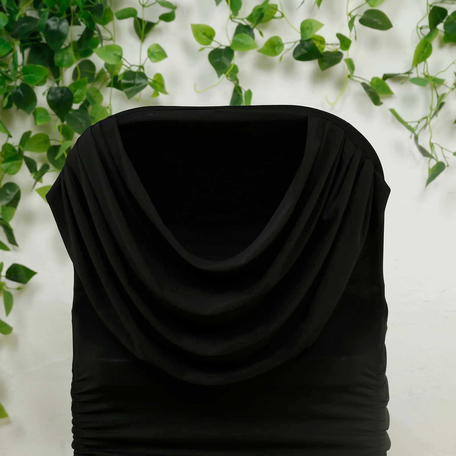 Spandex Folding Chair Cover Black with Ruched Swag Back and Foot Pockets – Fitted Stretch Slipcover - Image 6
