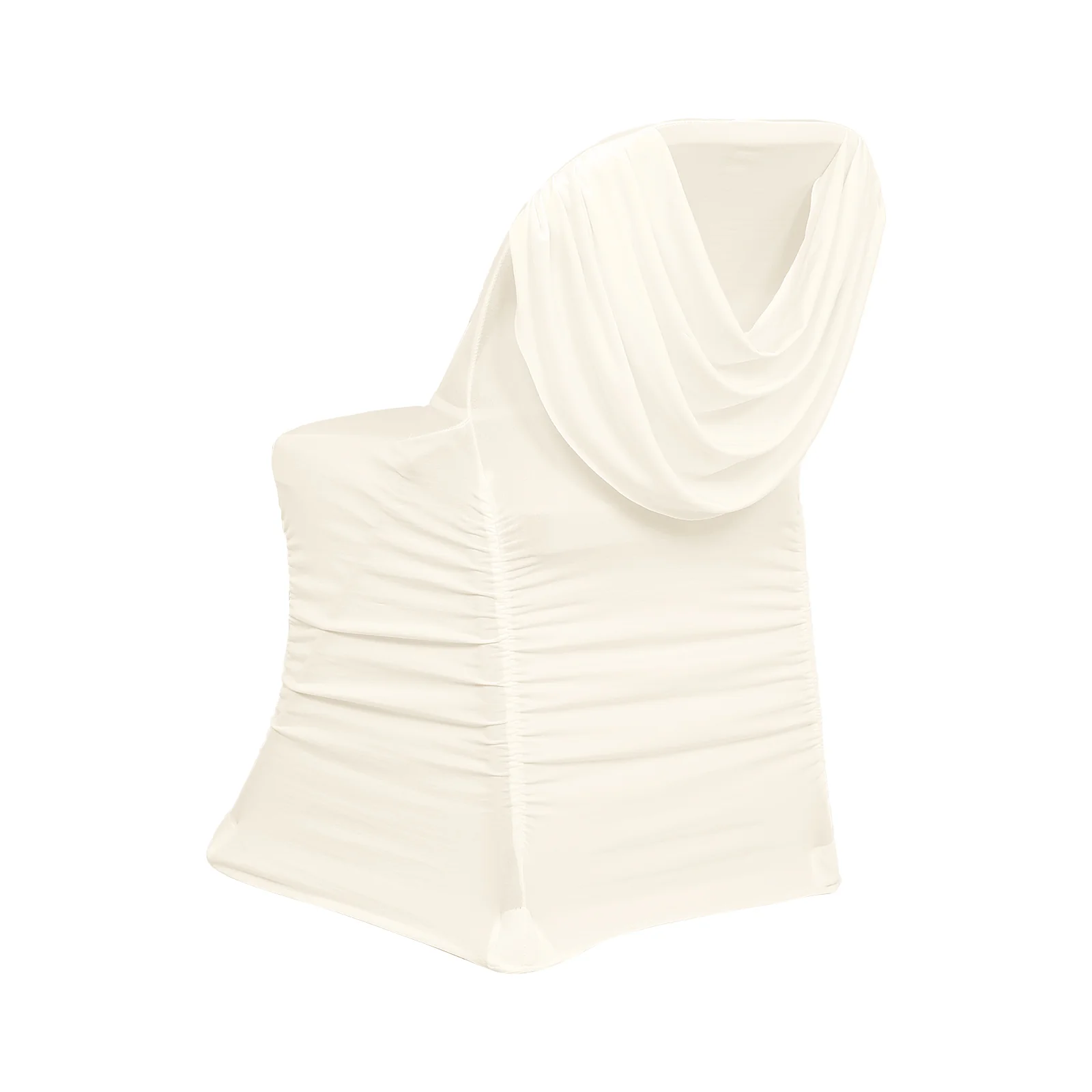 Spandex Folding Chair Cover Ivory with Ruched Swag Back and Foot Pockets – Fitted Stretch Slipcover