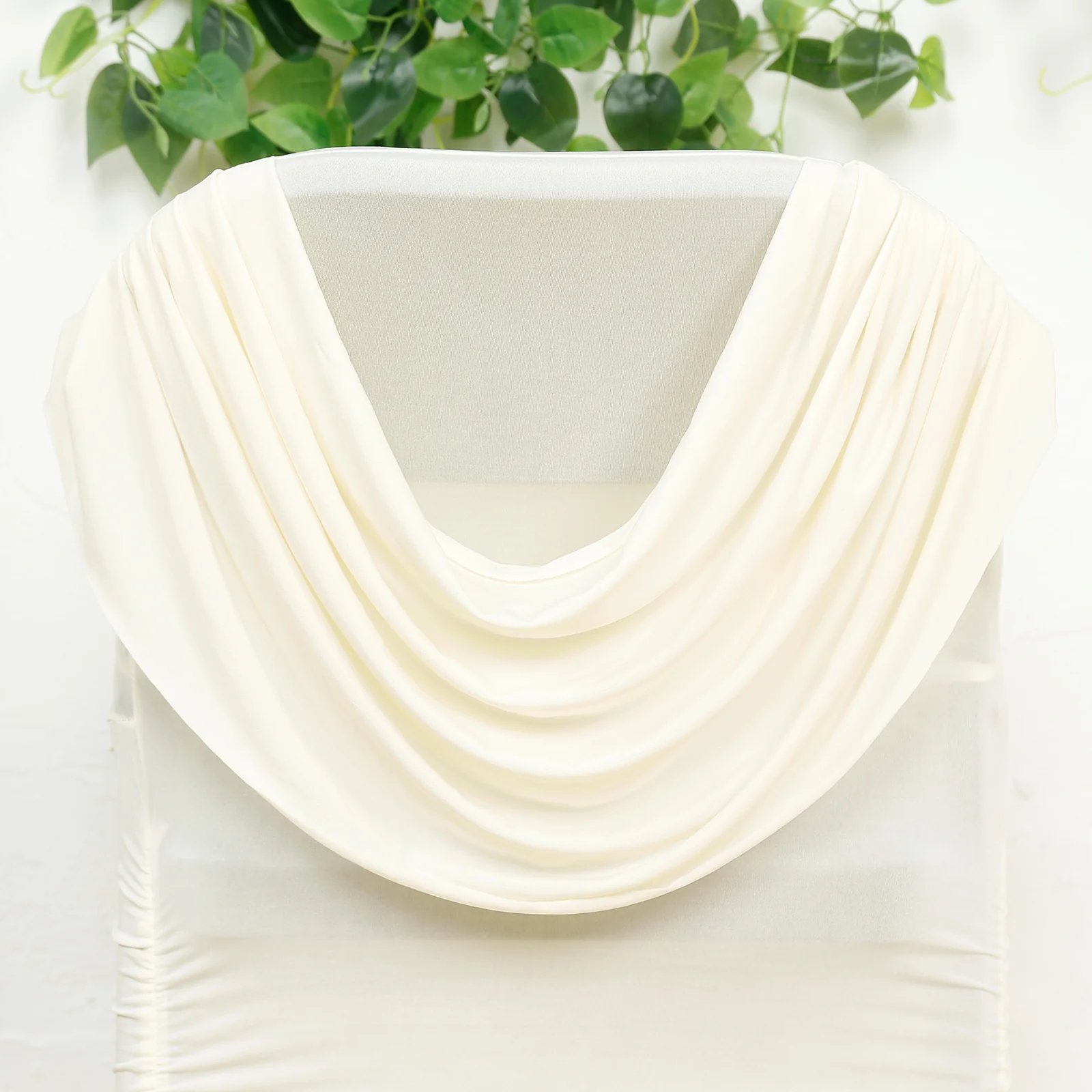 Spandex Folding Chair Cover Ivory with Ruched Swag Back and Foot Pockets – Fitted Stretch Slipcover - Image 5