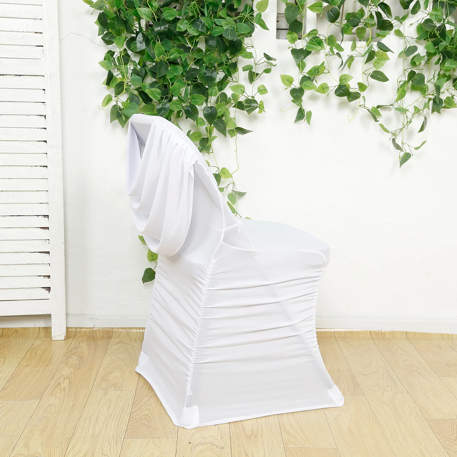 Spandex Folding Chair Cover White with Ruched Swag Back and Foot Pockets – Fitted Stretch Slipcover - Image 6
