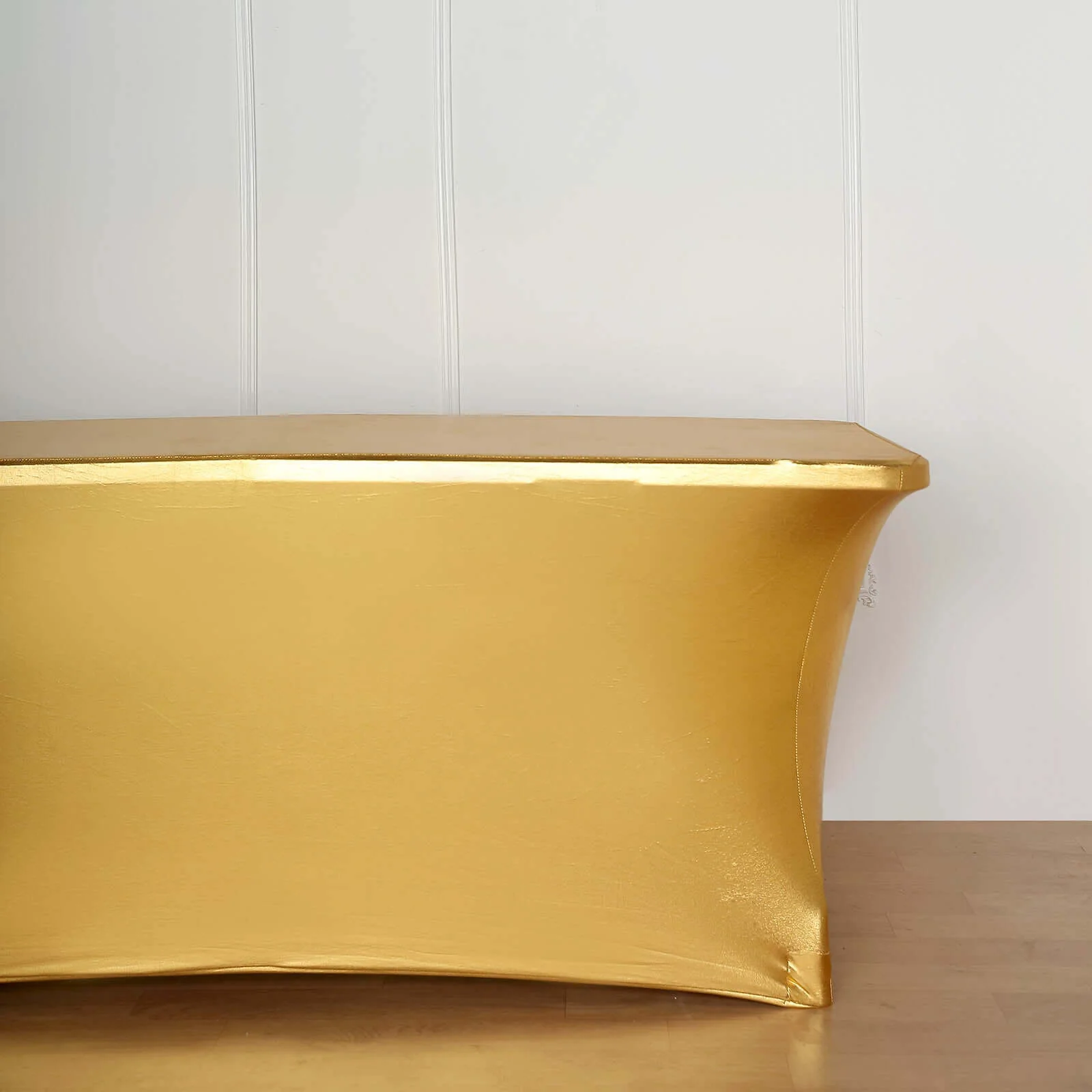 Stretch Spandex 72"x30" Rectangle Tablecloth Metallic Gold - Glamorous Form-Fitting Table Cover for Upscale Gatherings - Image 3