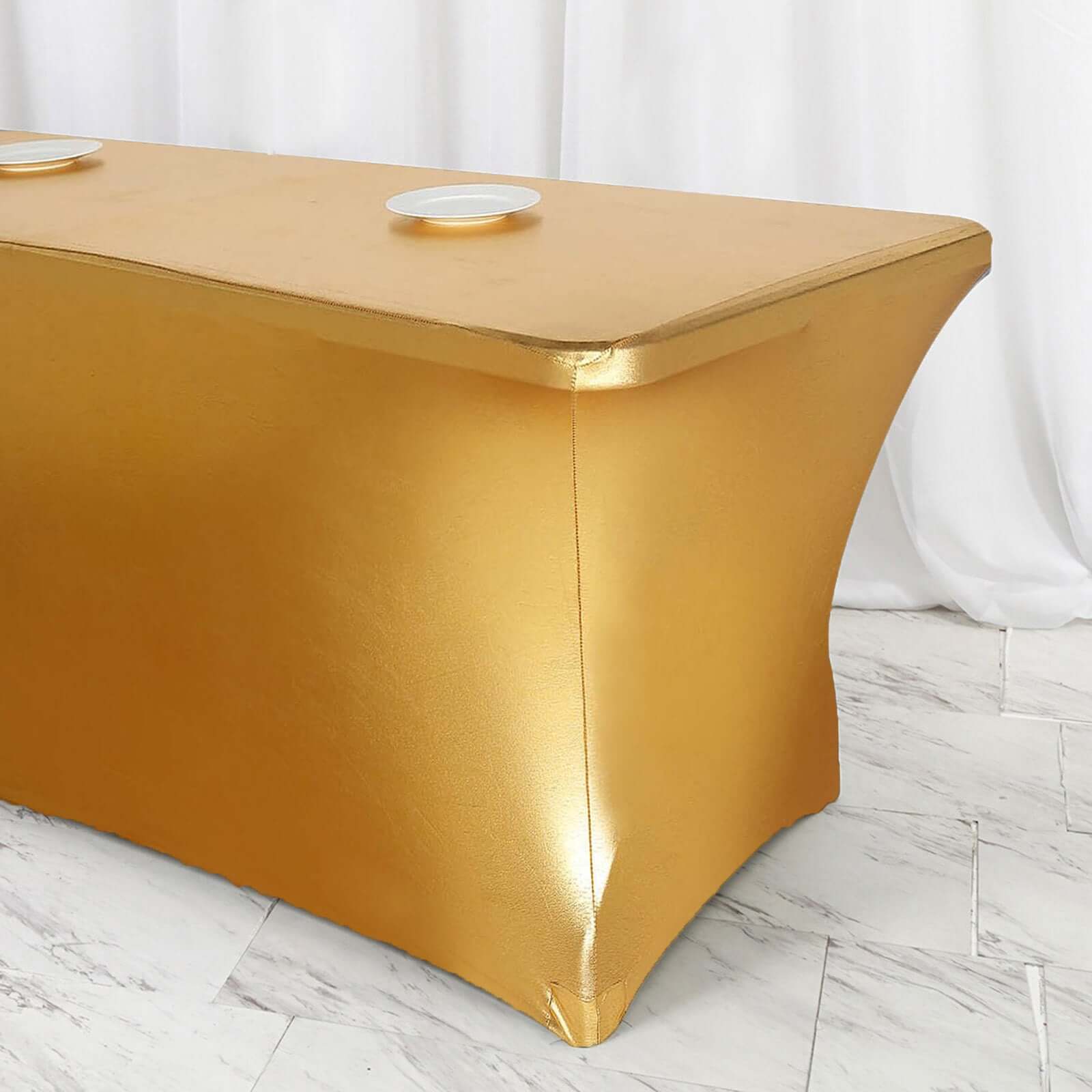 Stretch Spandex 72"x30" Rectangle Tablecloth Metallic Gold - Glamorous Form-Fitting Table Cover for Upscale Gatherings - Image 8