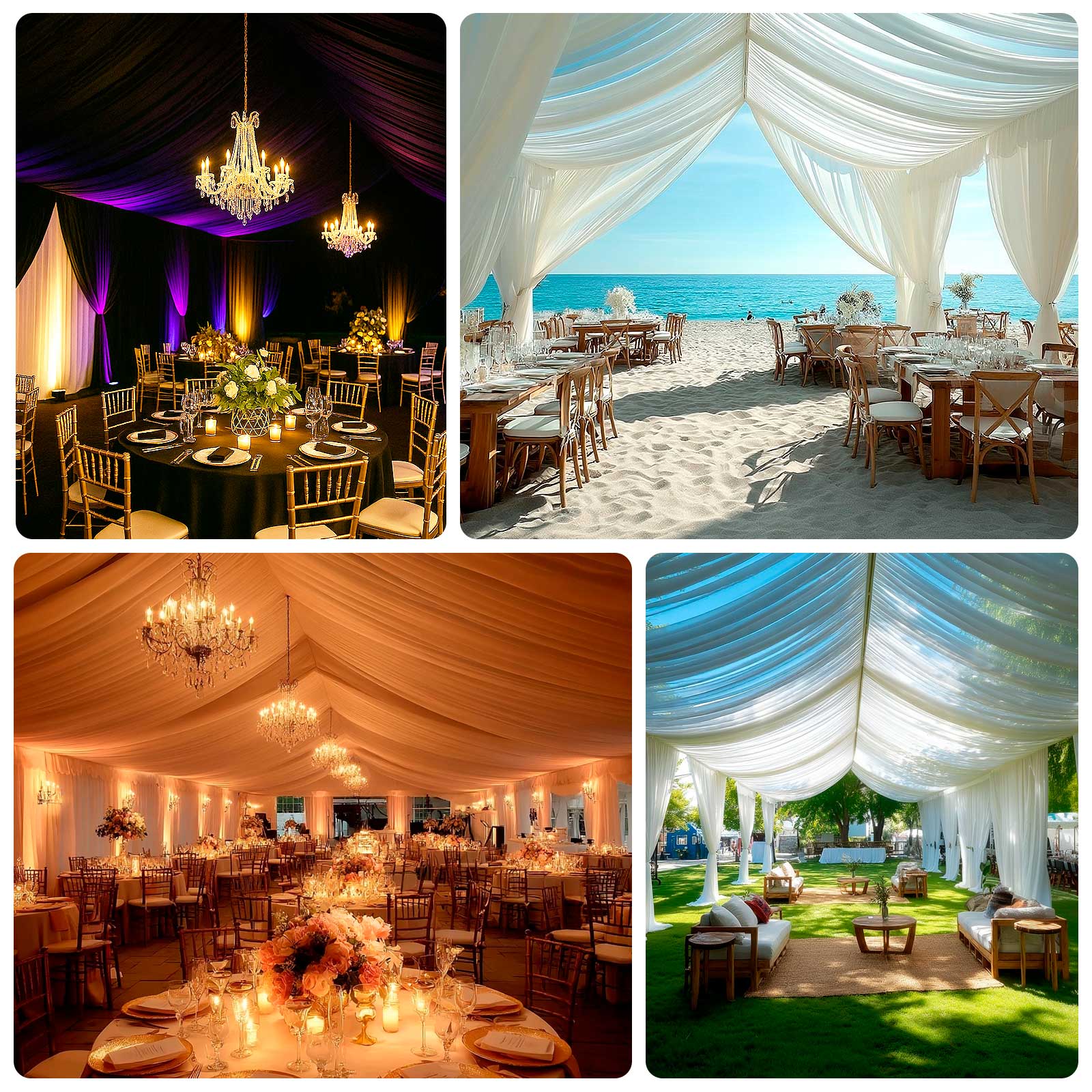White Stretch Spandex Tent Ceiling Drape – 25ft x 36ft 180GSM Wrinkle-Free Fabric Ceiling Liner with Pole Pockets, Premium - Image 5