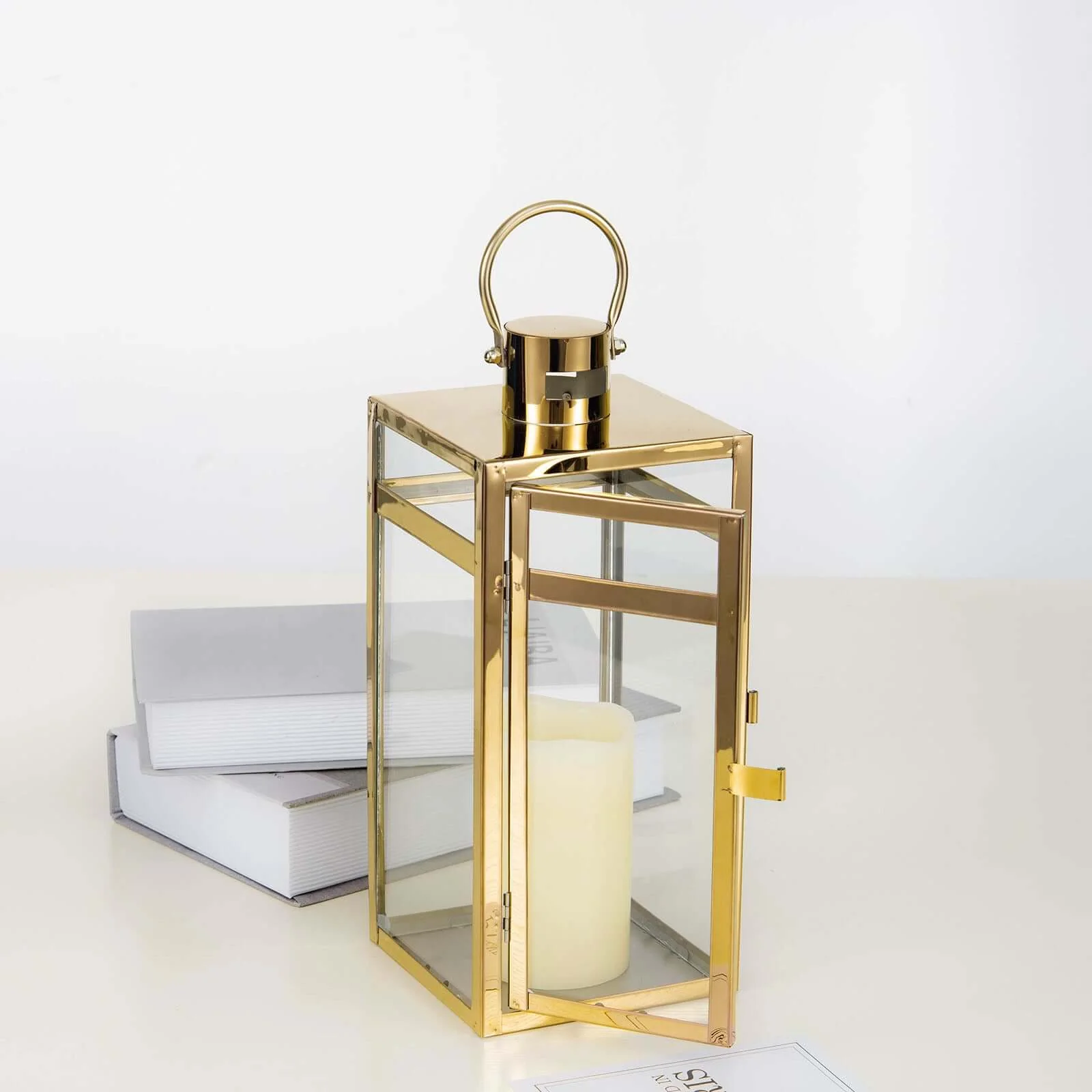 Stainless Steel Candle Lantern Vintage Top Design Gold - Outdoor Metal Patio Lantern Centerpiece 12" - Image 2