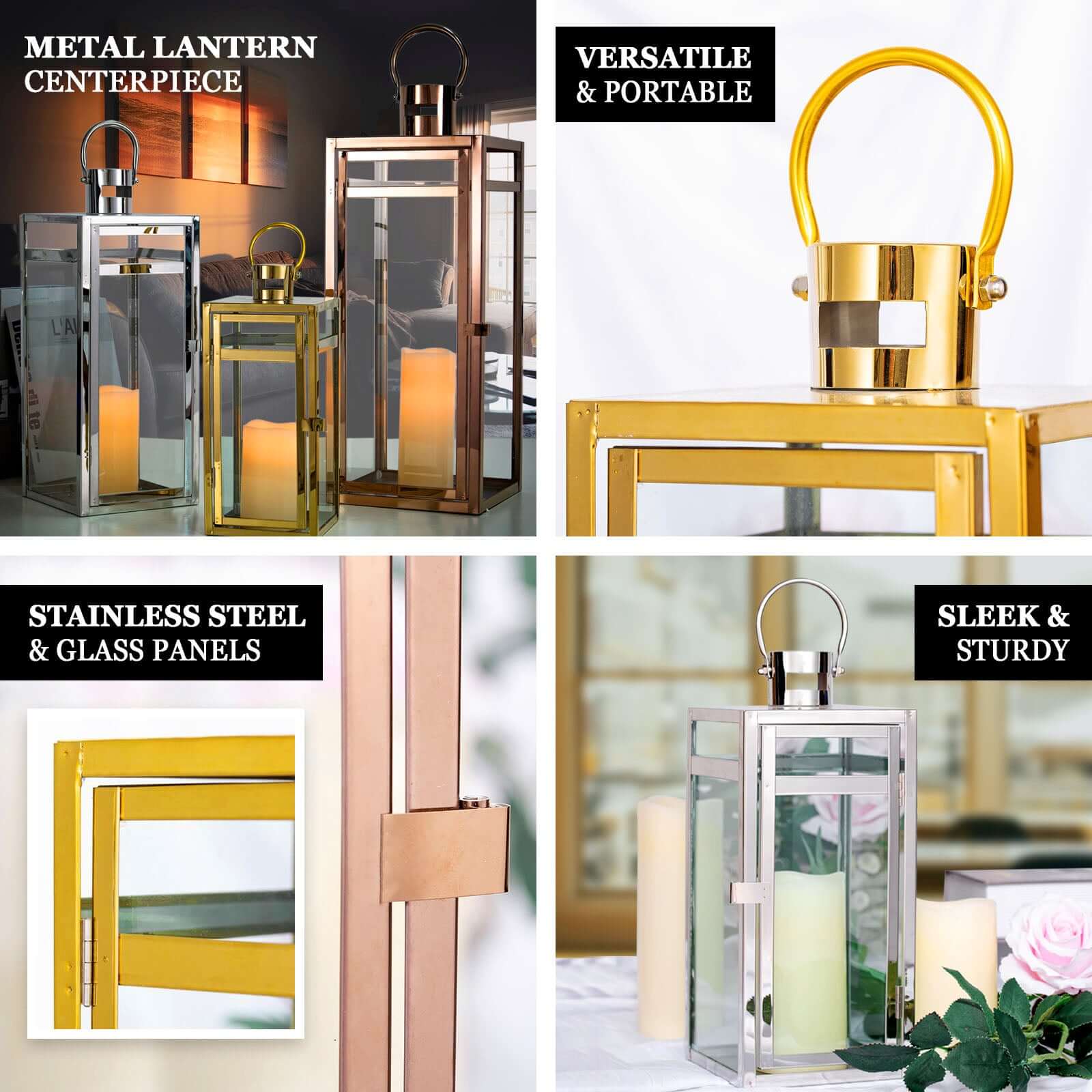 Stainless Steel Candle Lantern Vintage Top Design Gold - Outdoor Metal Patio Lantern Centerpiece 12" - Image 4