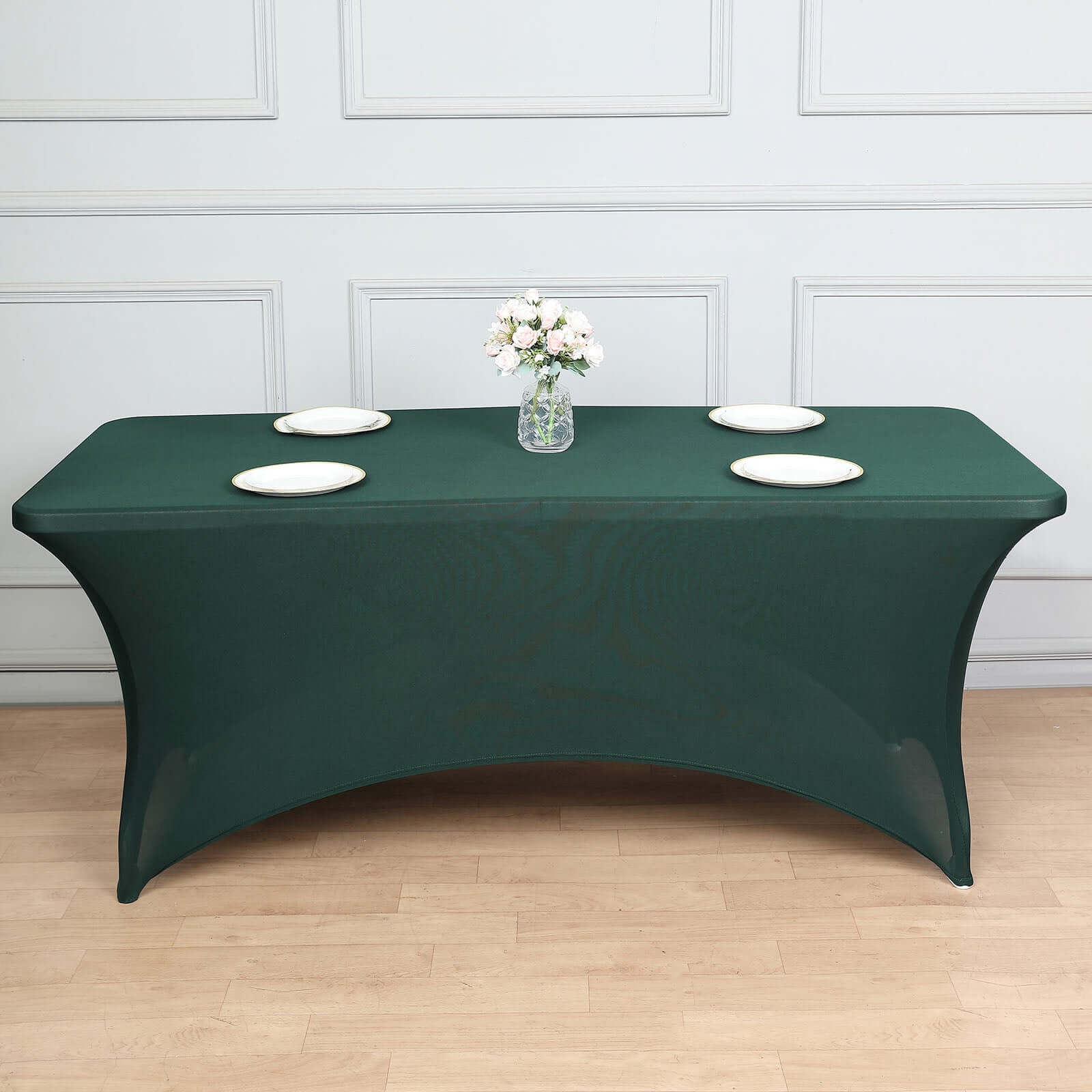 Stretch Spandex 96"x30" Rectangle Table Cover Hunter Emerald Green - Durable Form-Fitting Tablecloth - Image 6