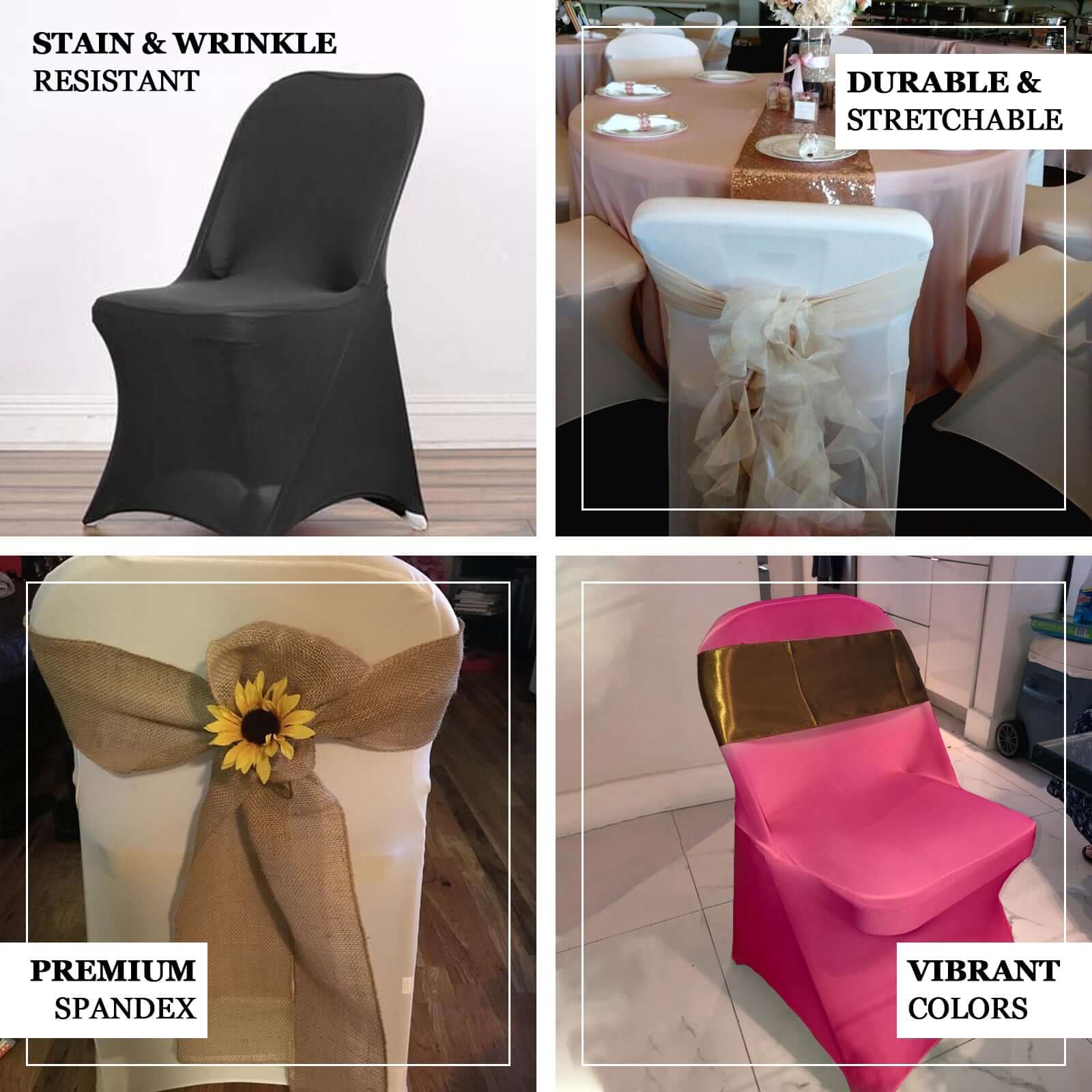 Stretch Spandex Chair Cover Purple for Folding Chairs - Reusable & Wrinkle-Resistant 160GSM Fitted Slipcover - Image 4