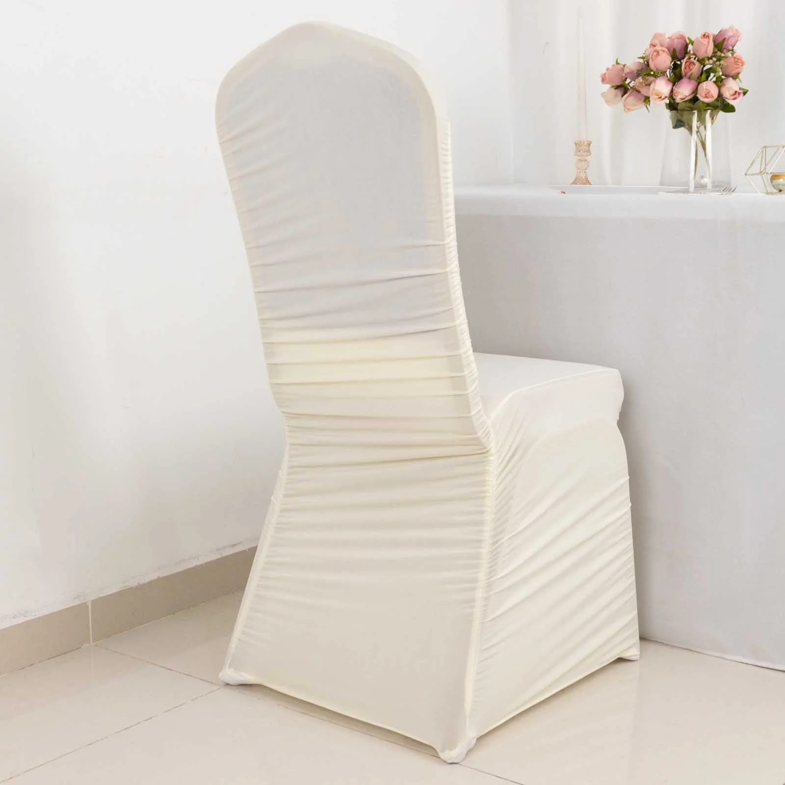 Stretch Spandex Chair Cover Rouge for Banquet Chairs Ivory - Fitted Slip-On Slipcover - Image 6