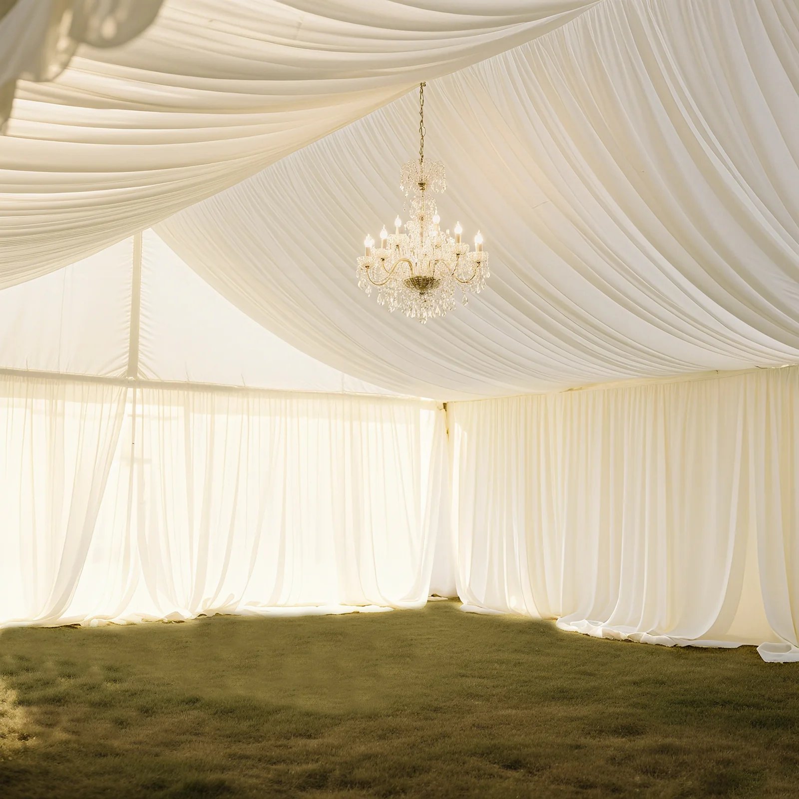 Ivory Stretch Spandex Tent Ceiling Drape – 25ft x 36ft 100GSM Wrinkle-Free Fabric Ceiling Liner with Pole Pockets, Standard - Image 2