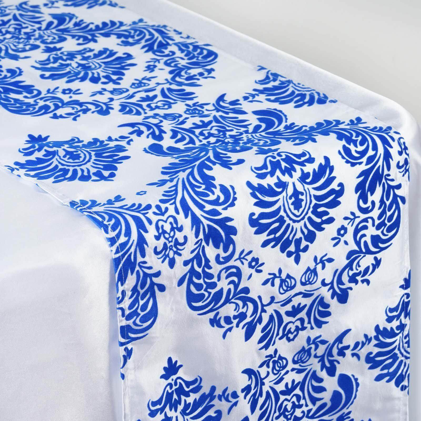 Taffeta Flocking 12"x108" Table Runner Royal Blue Damask - Stylish Table Accent - Image 3